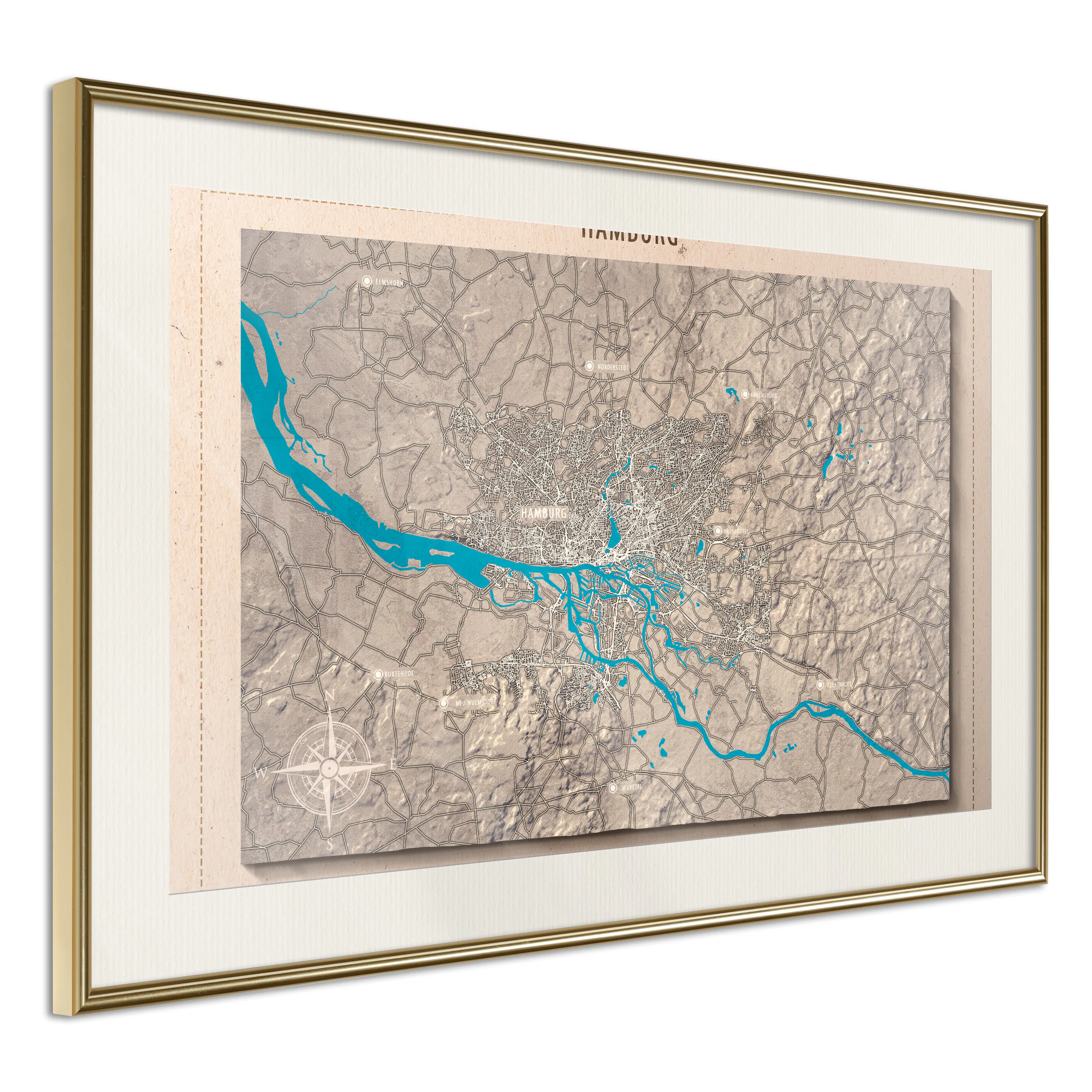 Poster Artgeist Affisch Isometric Map Hamburg