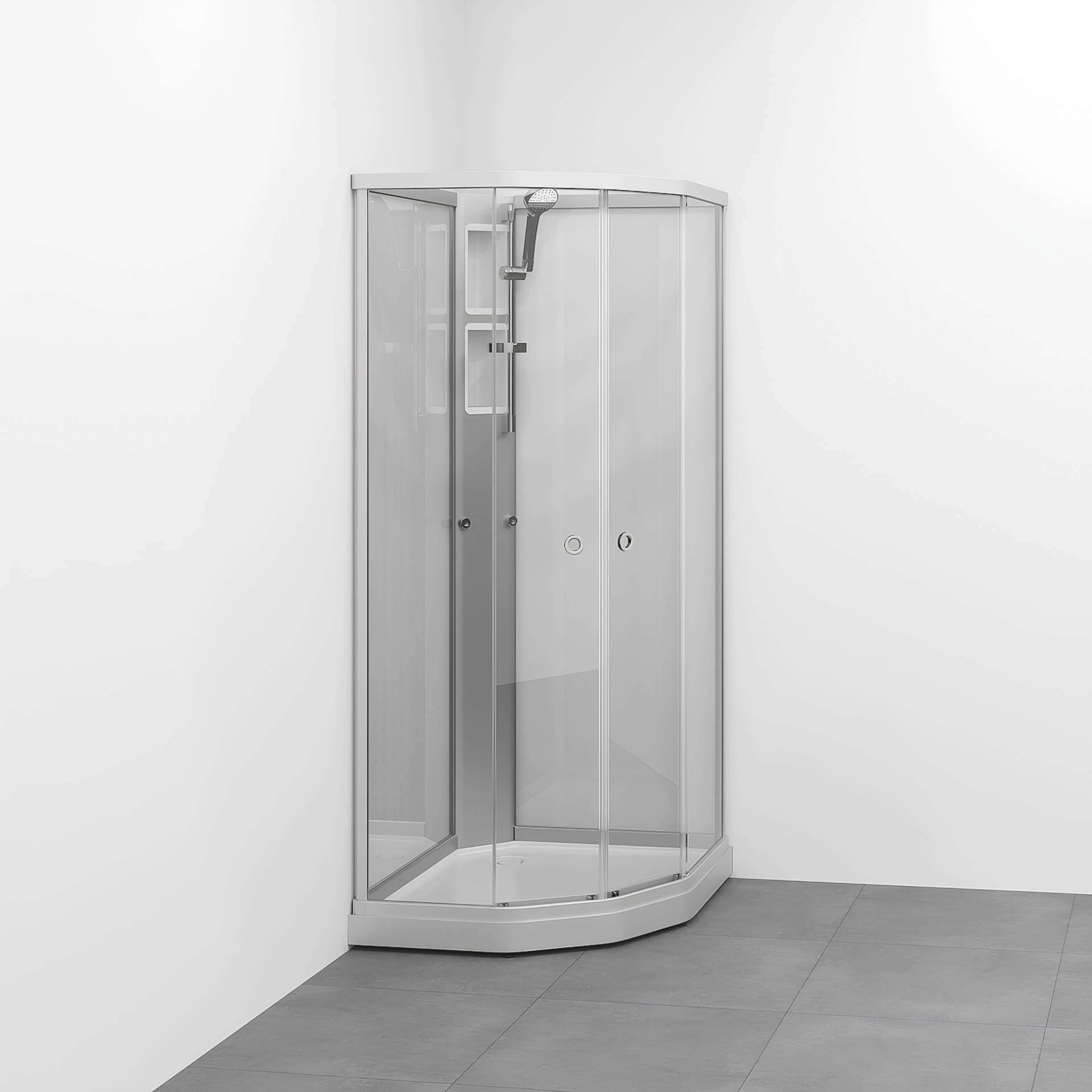 Flow kab Semi UtpBl 9x8 N KL 910x810x1990 mm, Matt aluminium Profil, Klarglas