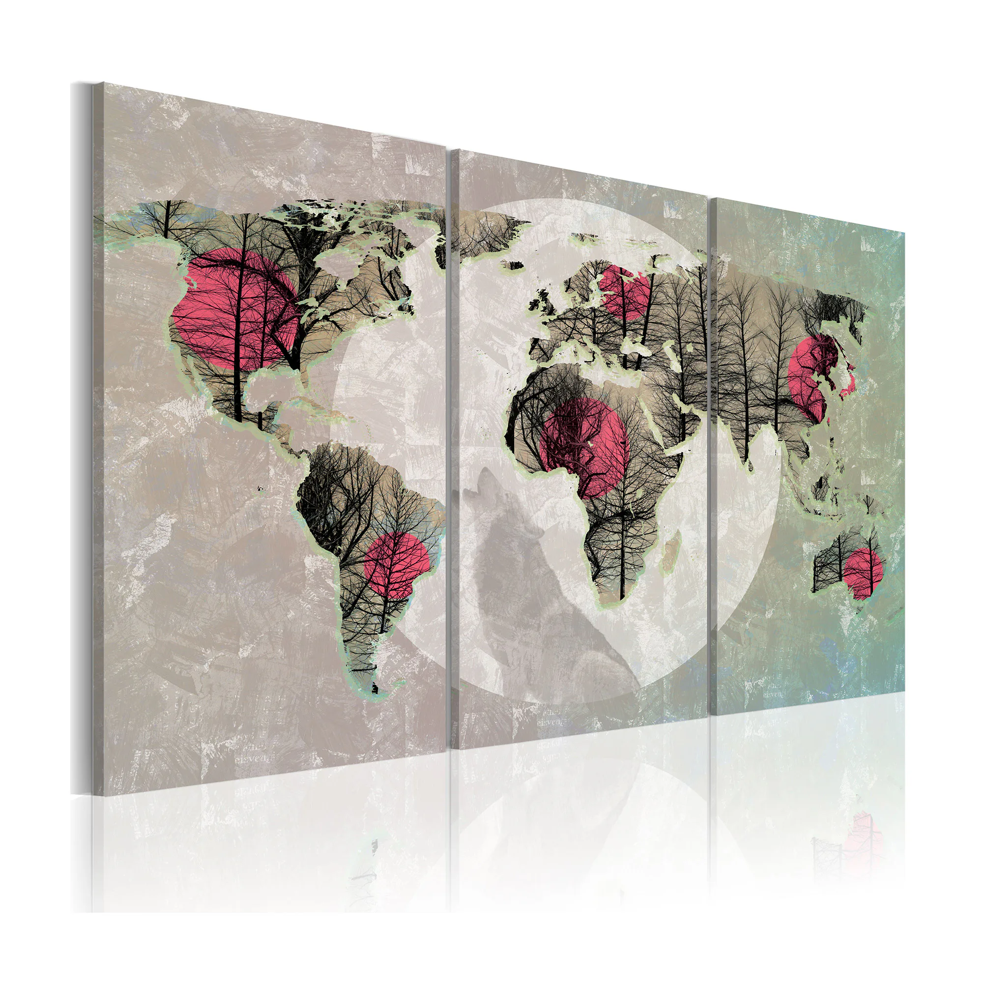 Tavla Arkiio Karta över Världen Fullmåne Triptych