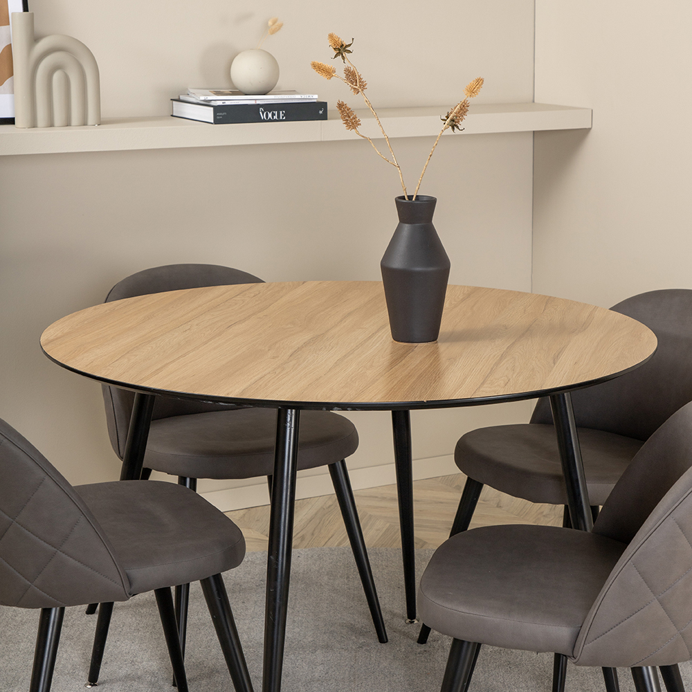 Silar Dining Table - Round 100 cm - "Wood Look"  Melamine / Grå/Natur