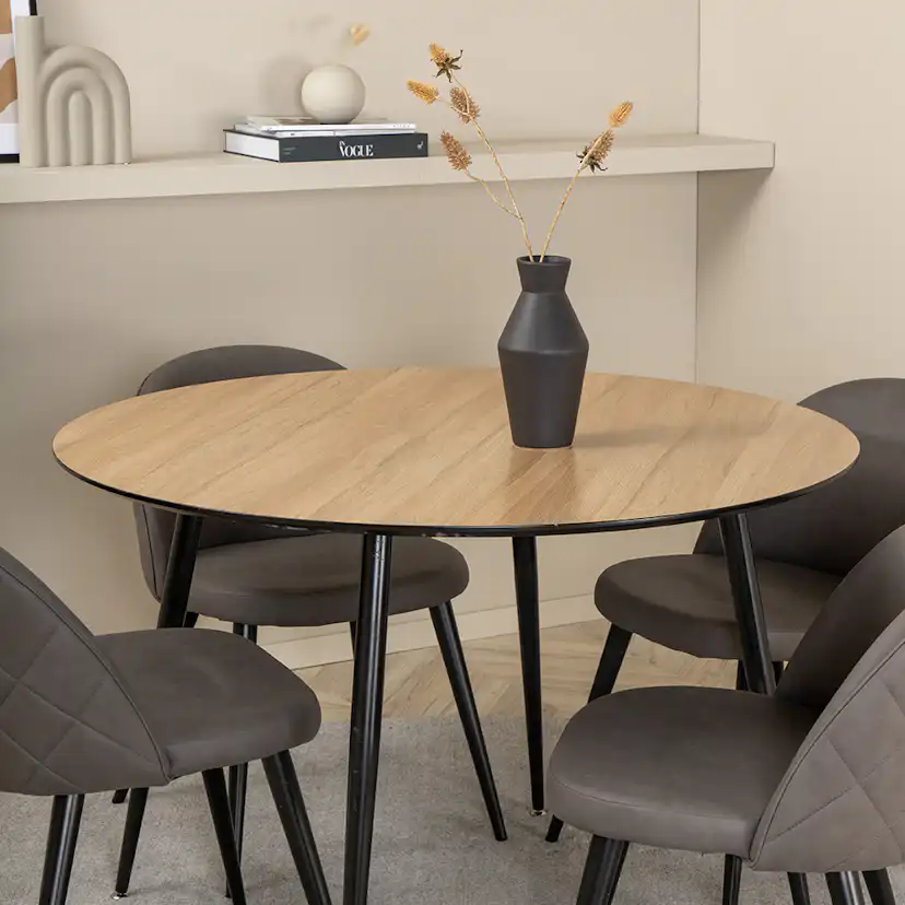 Silar Dining Table - Round 100 cm - "Wood Look" Melamine / Grå/Natur