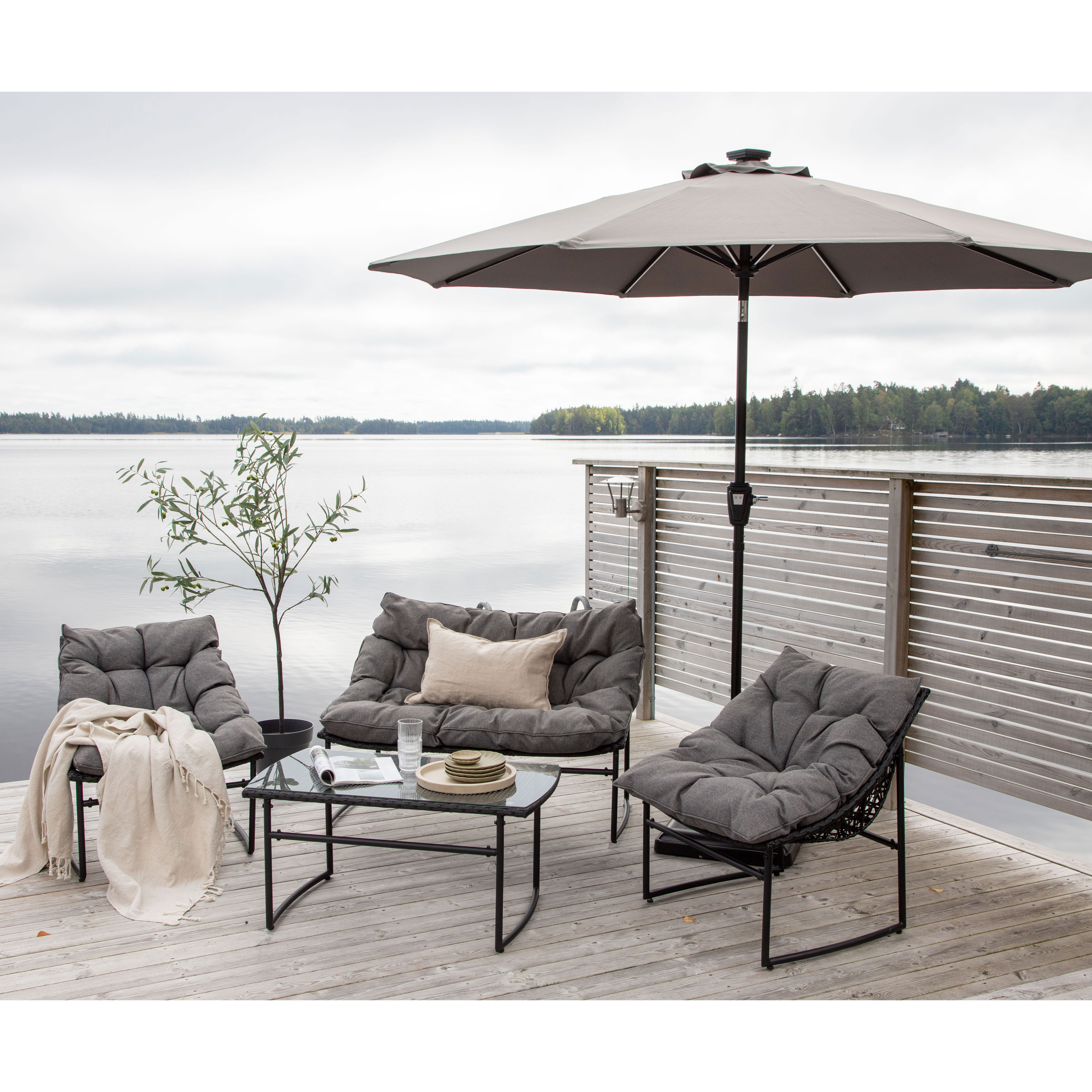 Sabal Umbrella with LED, Grey, 270 Grå