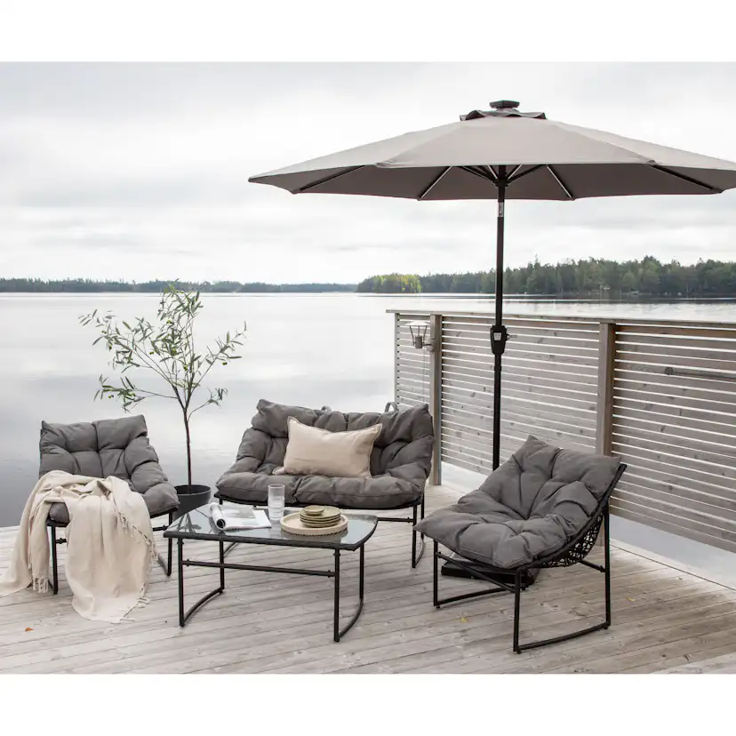 Sabal Umbrella with LED, Grey, 270 Grå