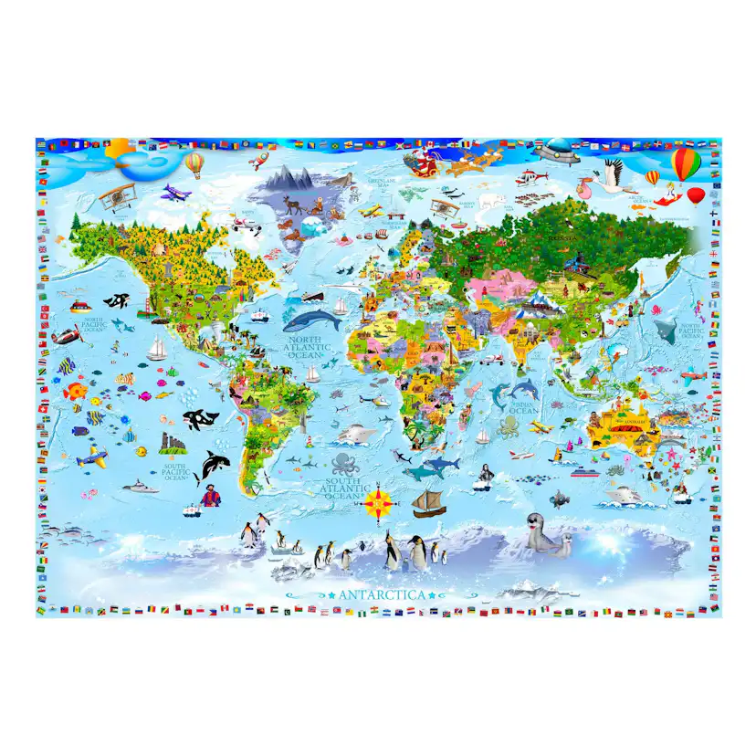 Självhäftande fototapet - World Map for Kids 147x105 Storlek: 147x105 cm