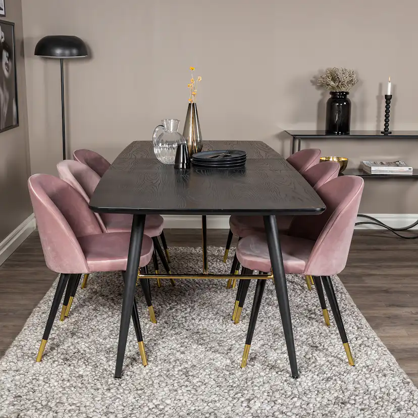 Matgrupp Venture Home Gold med 6 Velvet Stolar