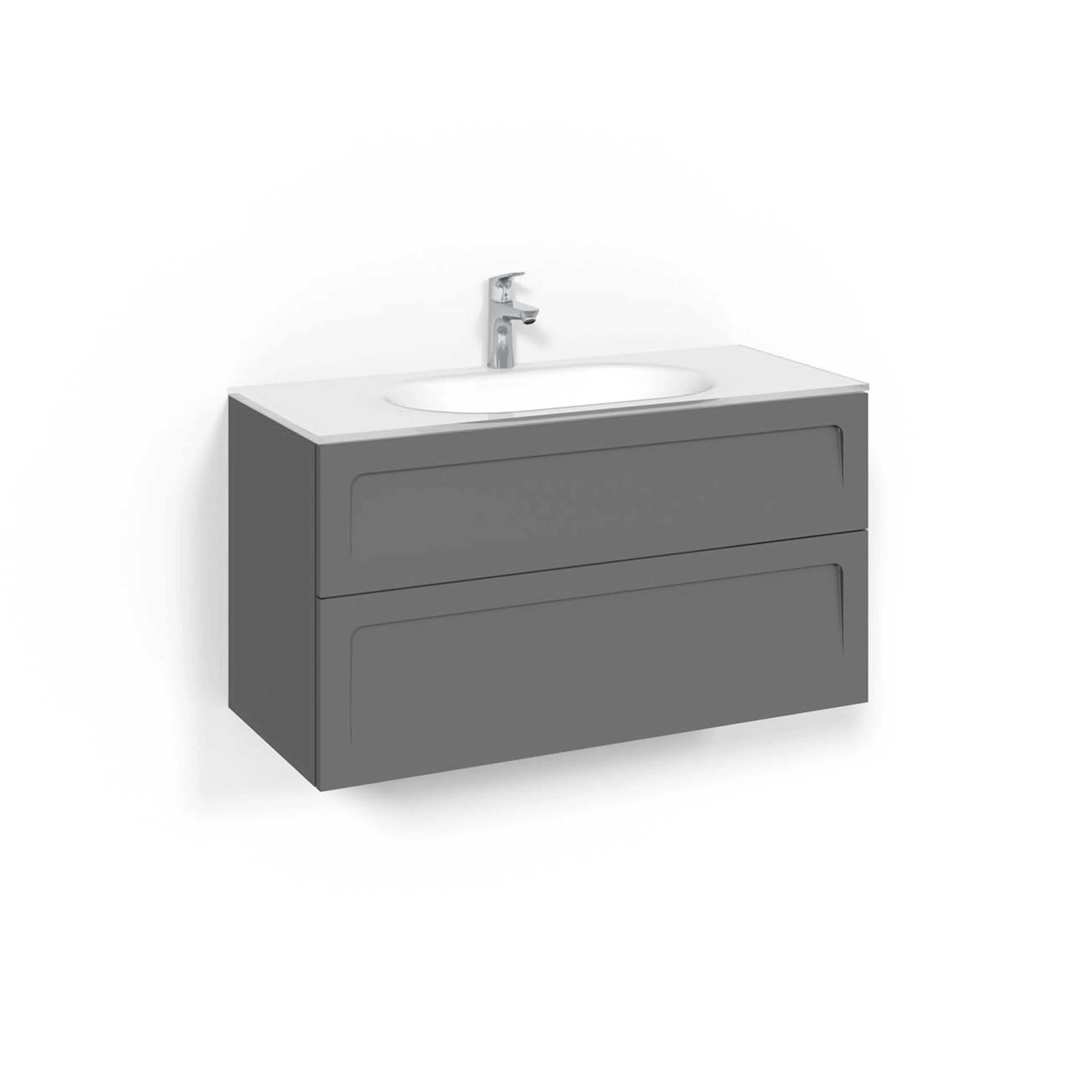 Crown Kom 100x45 Ant Sh G Bredd 1000 mm, Antracitgrå, Glastvättställ Vit