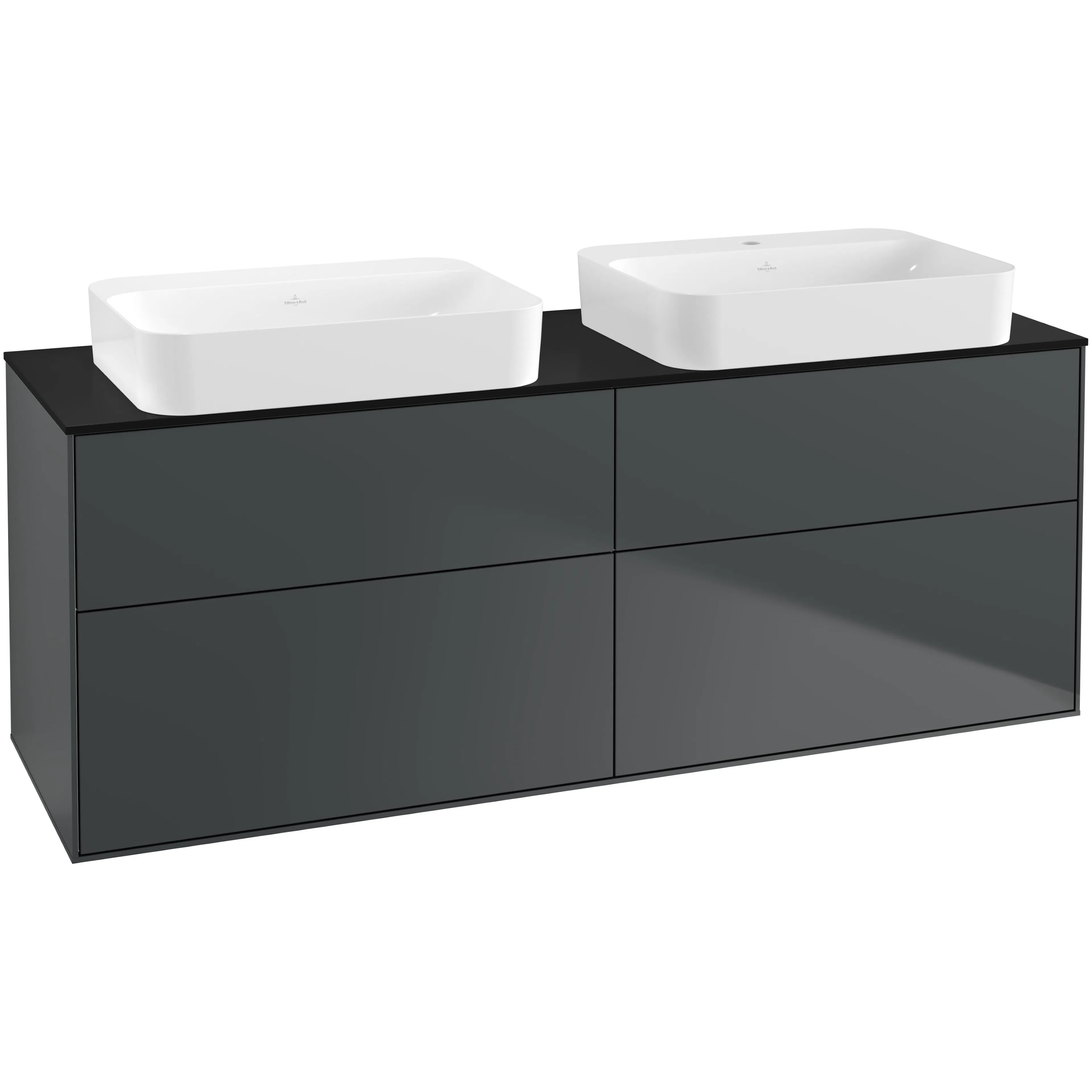 Tvättställsskåp Villeroy & Boch Finion G72200HG Midnattsblå Mattlack med bänkskiva i Mattsvart glas med Väggbelysning utan Blandarhål