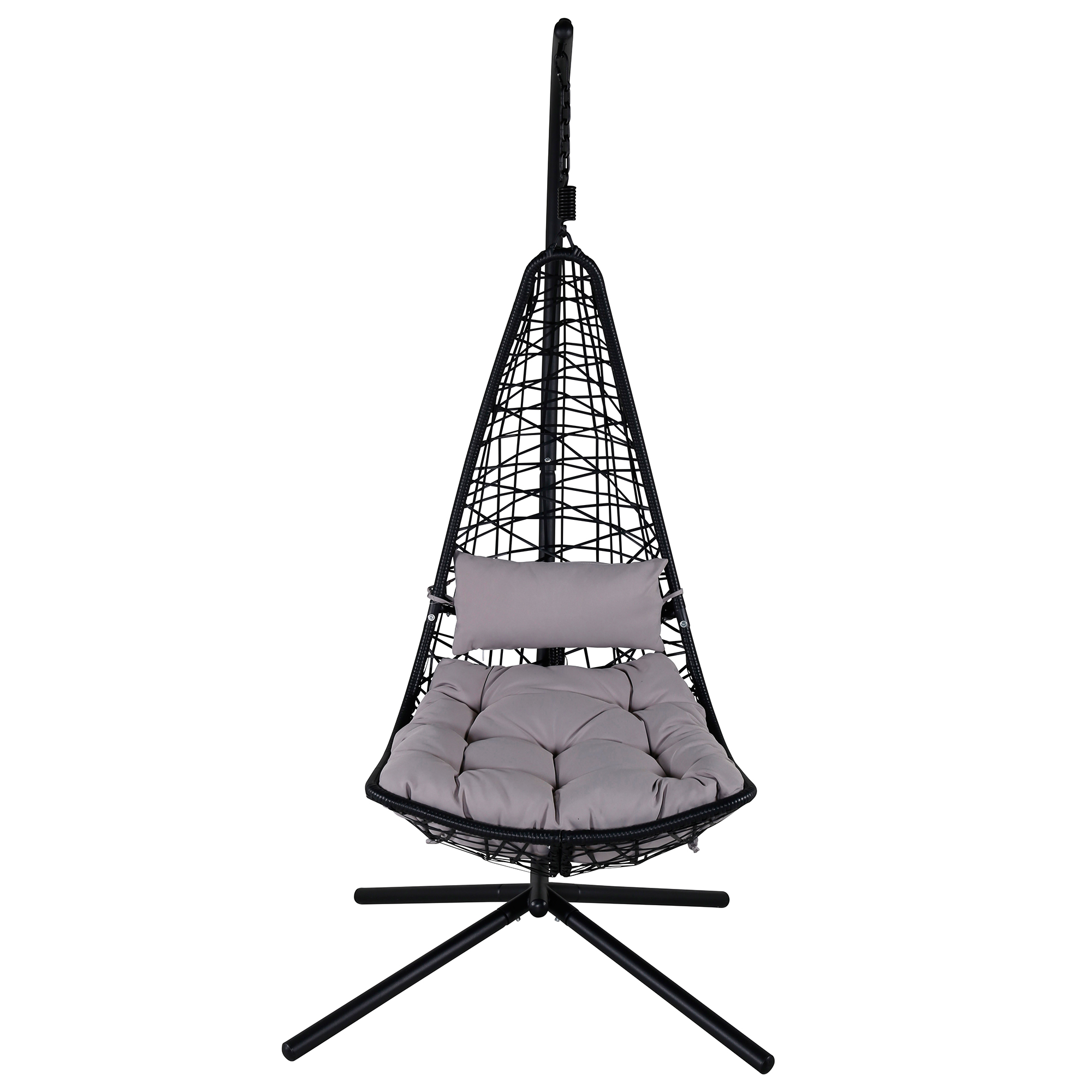 Edinburgh Hanging chair - Black frame/black wicker/grey cush Svart/Grå