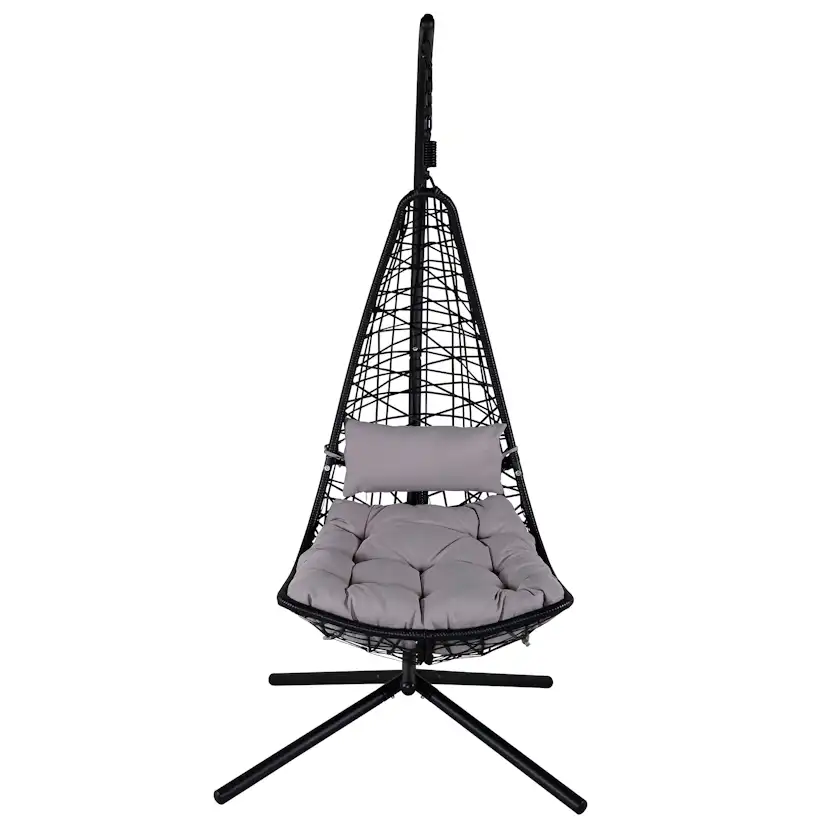 Edinburgh Hanging chair - Black frame/black wicker/grey cush Svart/Grå