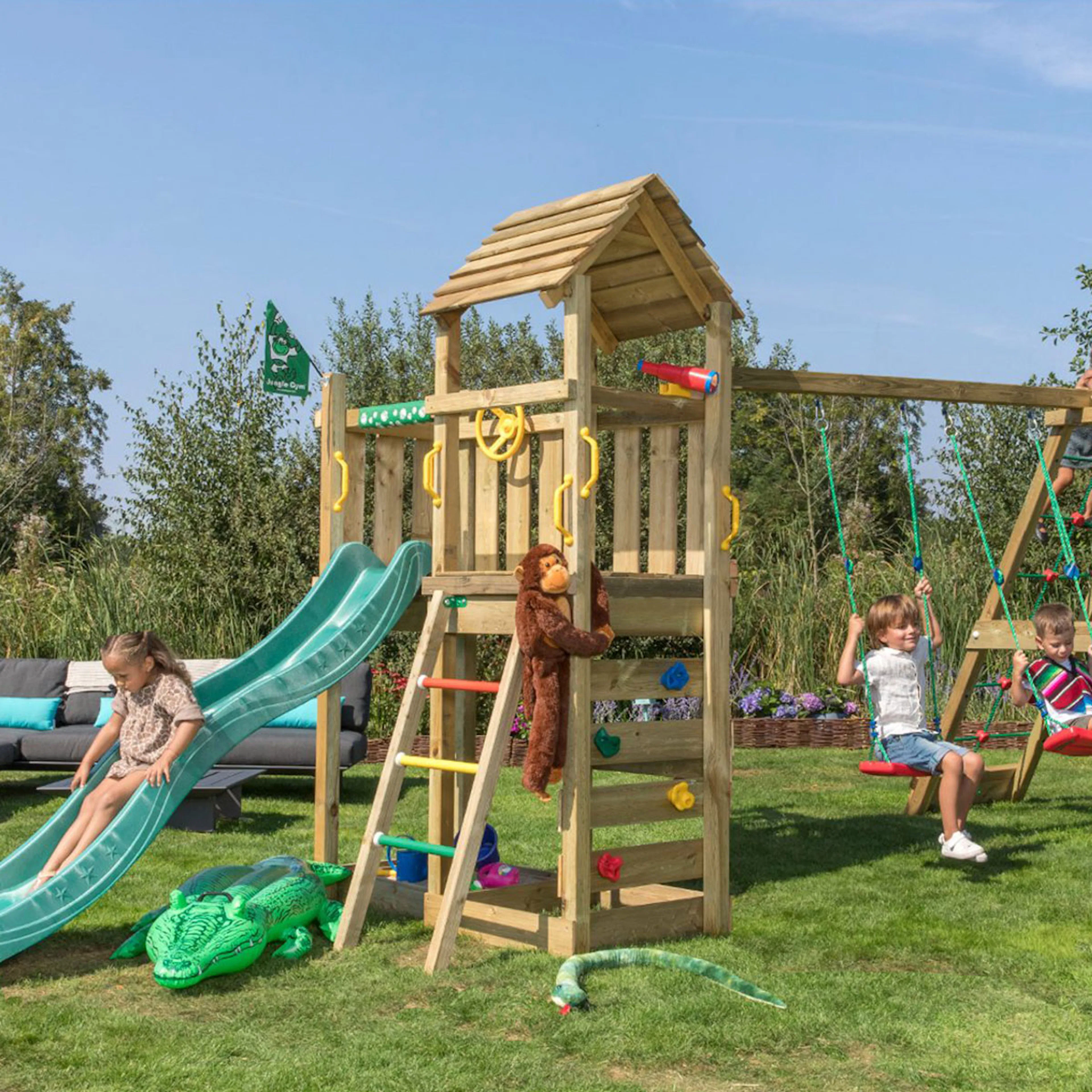 Klätterställning Jungle Gym Safari Med Rutschkana Mörkgrön