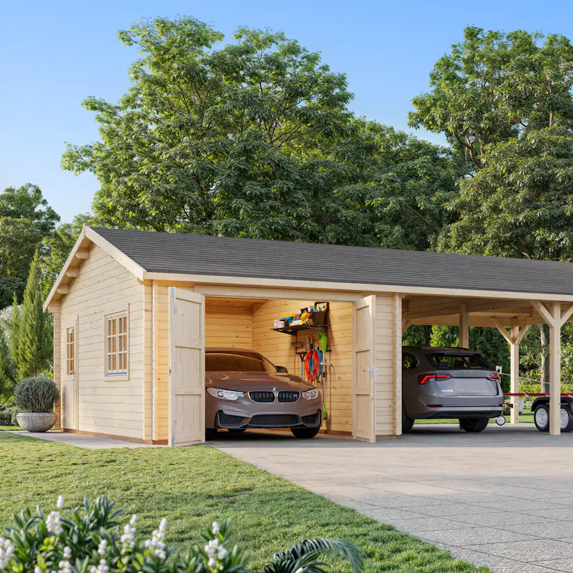 Garage Palmako Roger med Carport 53,1 m2 och Slagport