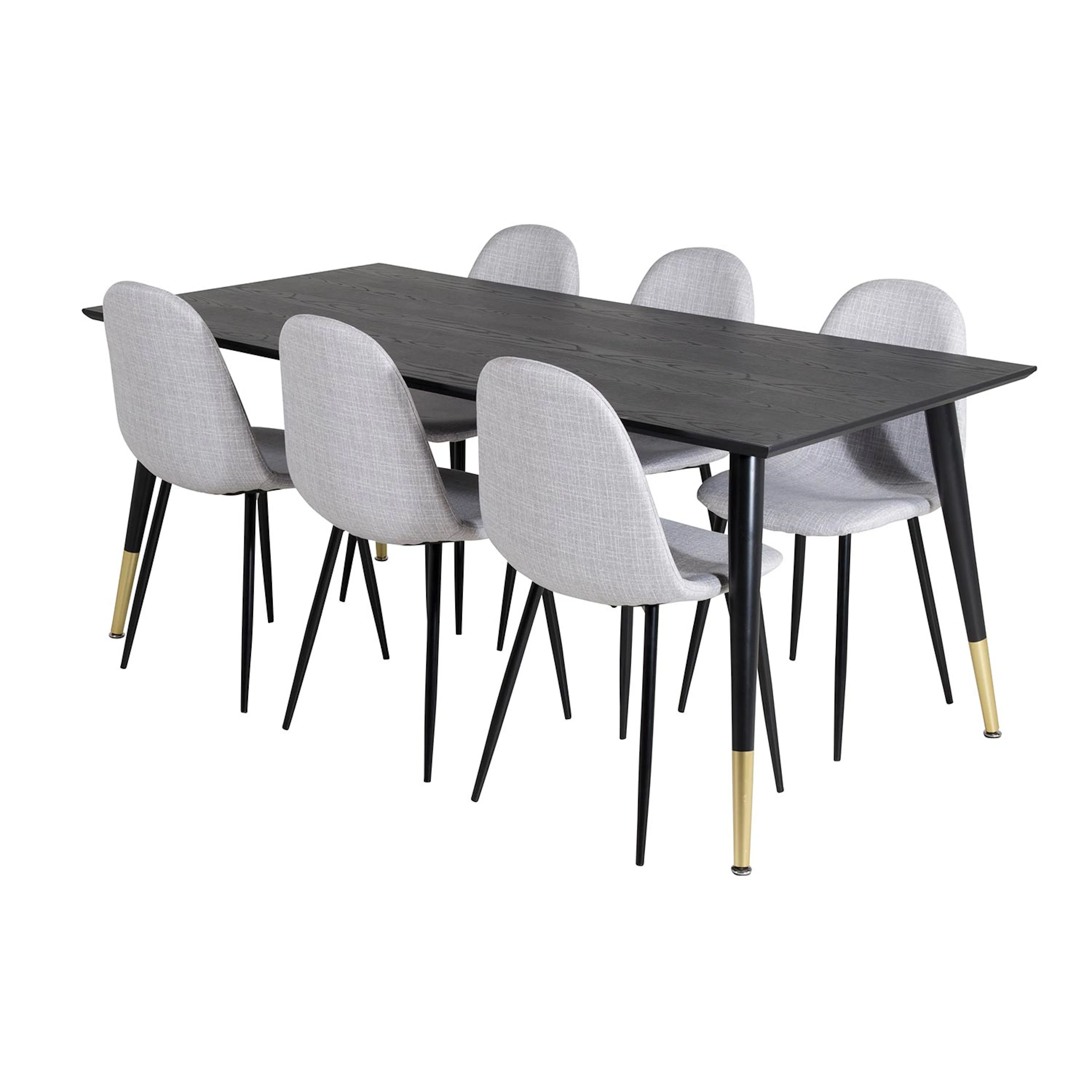DippTable - Black Brass+PolarChair-Light Grey _6 Svart/Mässing/Ljusgrå, Polyester