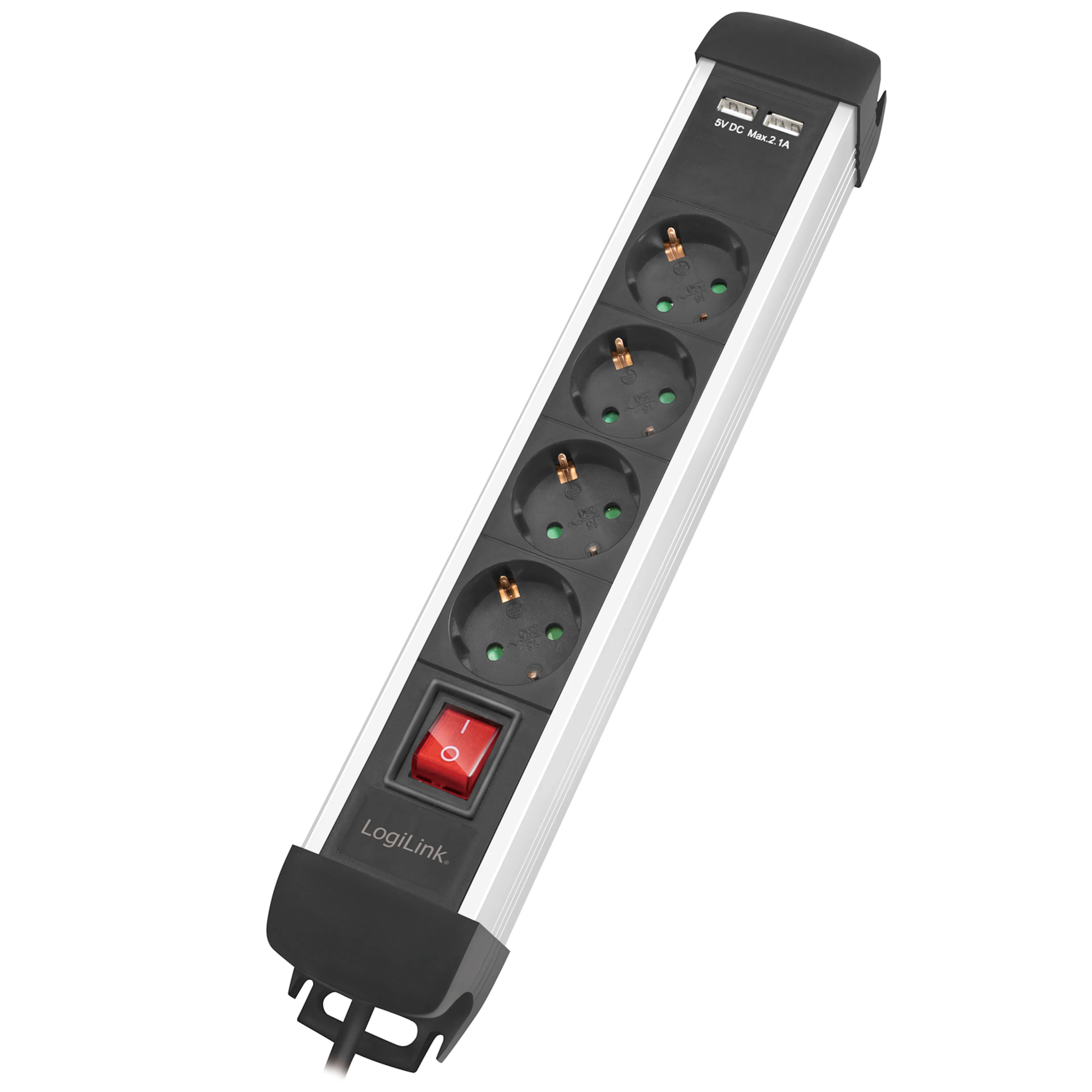 Grenuttag LogiLink 4-väg 2xUSB Brytare 1,5 m Monterbar