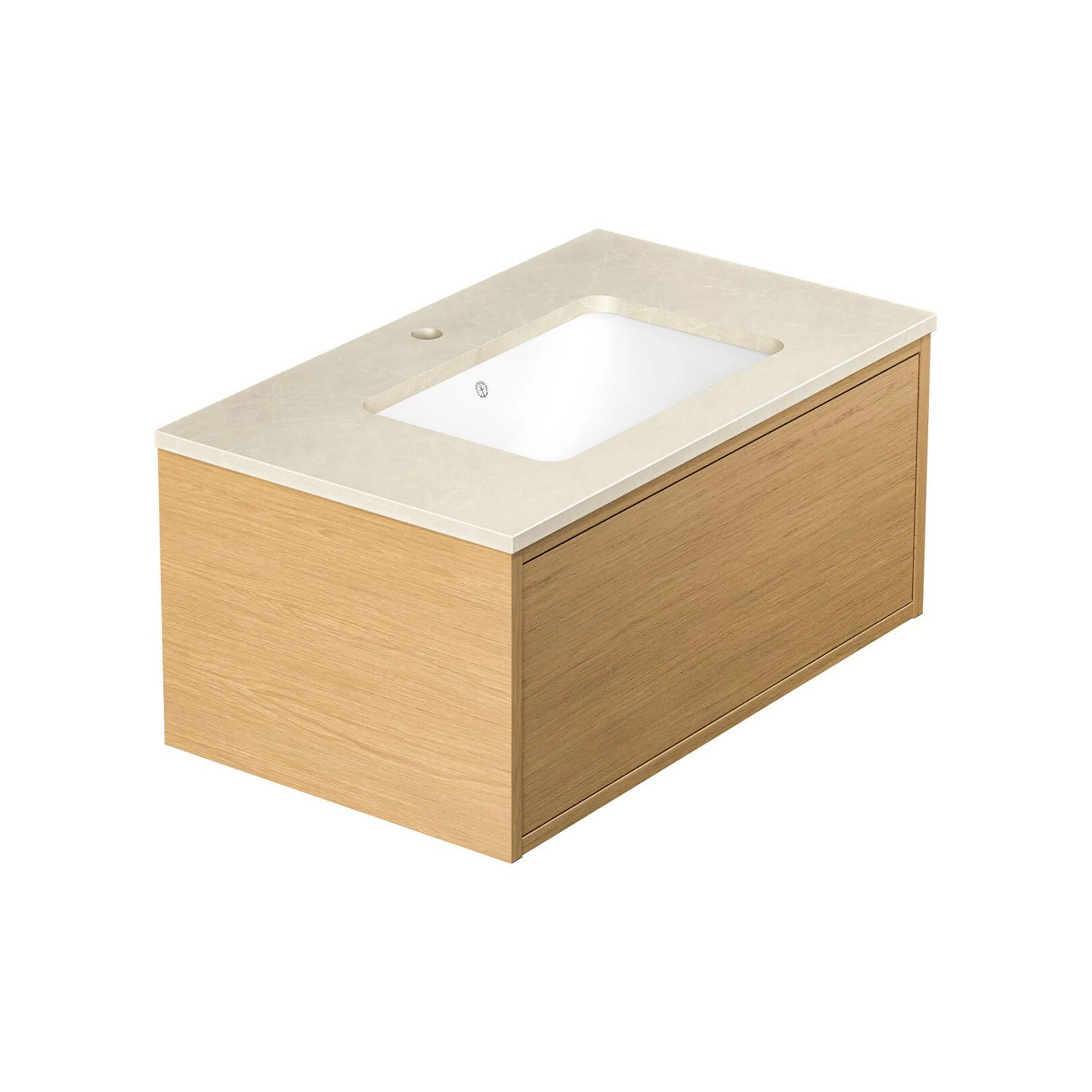 Kommod Ducentic Ljus ek - 80 cm. Stenbänkskiva med 1 ho, Bei Ljus Ek, Hål för 1 st Singelhålsblandare, Beige Royal