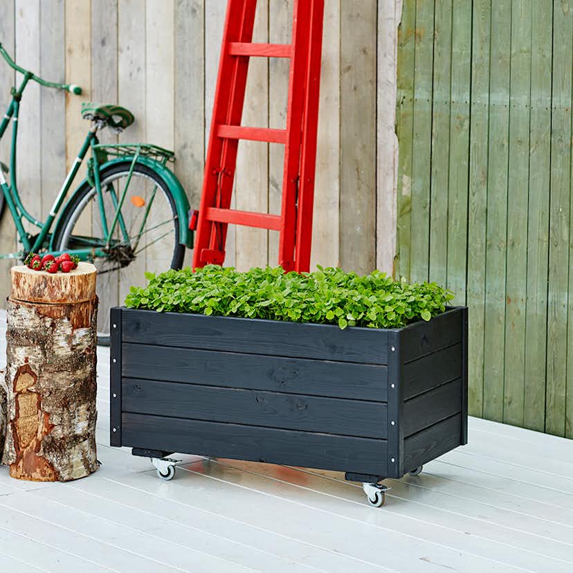 Blomlåda PLUS Svart för Utomhusbruk på Hjul 48x88x47 cm