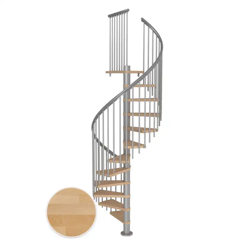 MONTREAL spiral bok oljad pearl grey CLASSIC4 13T Ø120 Pearl Grey, D: 1200 mm, Golv till golv höjd: 2910-3330 mm, 13+1 steg