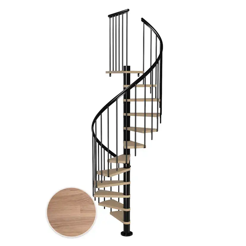 MONTREAL spiral ek vit oljad svart CLASSIC3 12T Ø120 Svart, D: 1200 mm, Golv till golv höjd: 2700-3090 mm, 12+1 steg