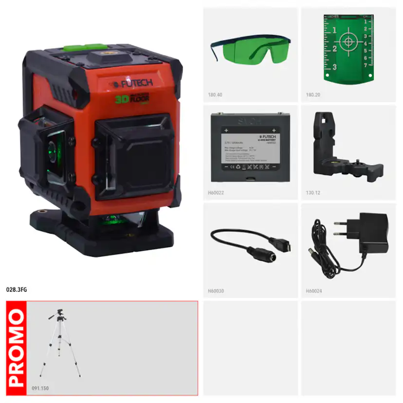 Multilinjelasersats Futech Grön MC3D Floor Tripod Med Väska