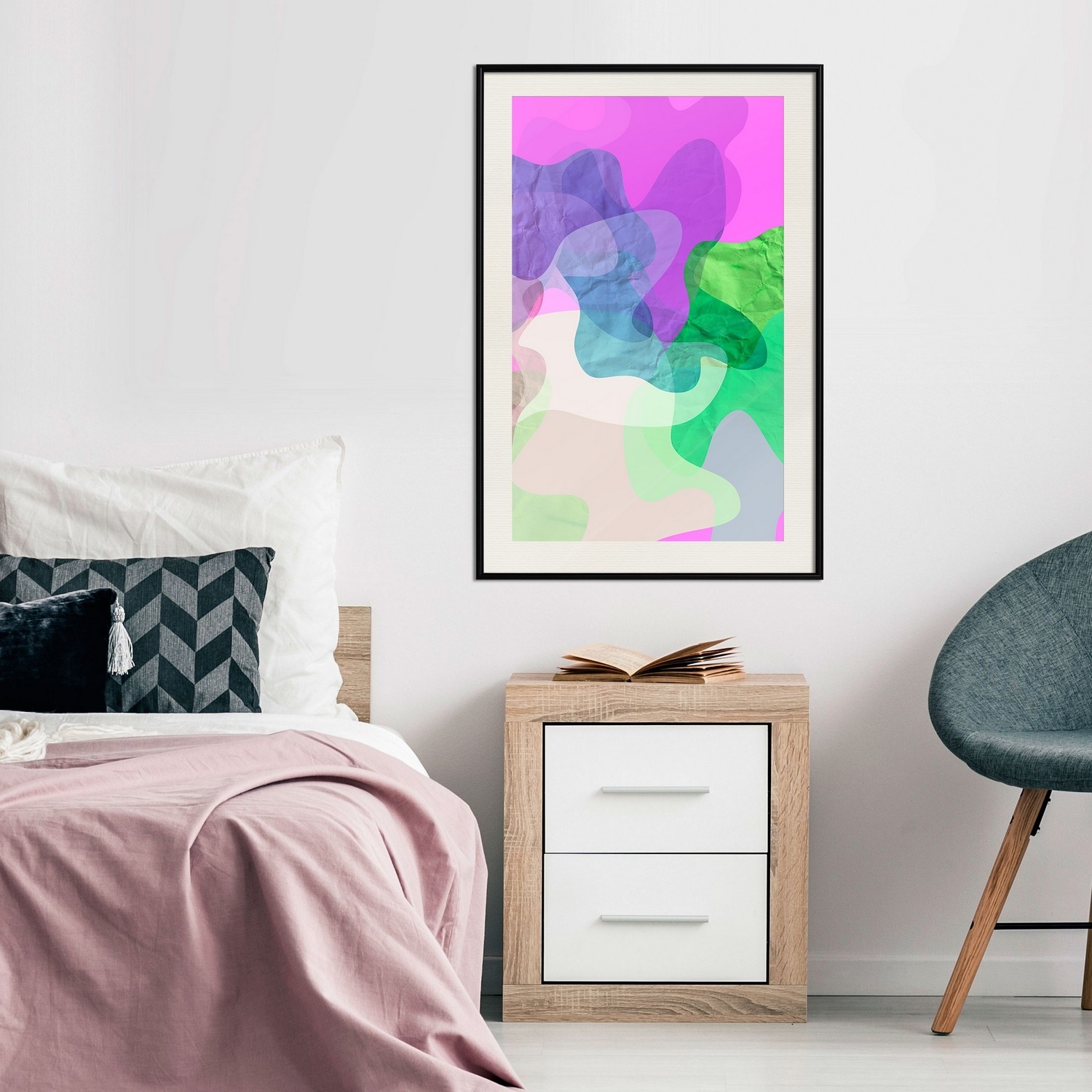 Affisch - Pastel Butterflies [Poster] 30x45 Svart ram med passepartout, 30x45 cm