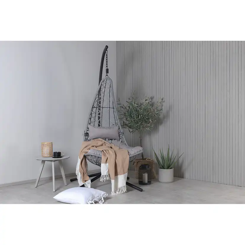 Edinburgh Hanging chair - Black frame/grey wicker/grey cushi Grå
