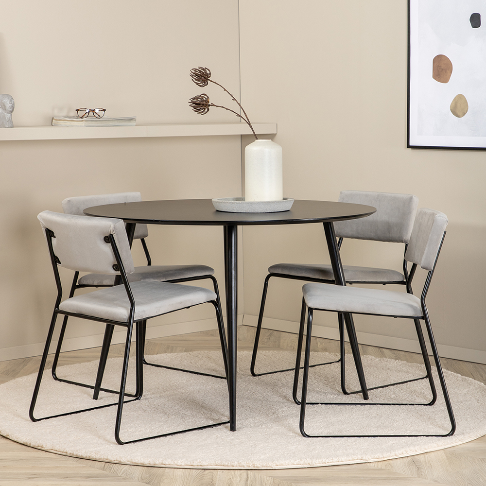 Silar Dining Table - Round 100  cm - Black Melamine / Black Grå/Svart