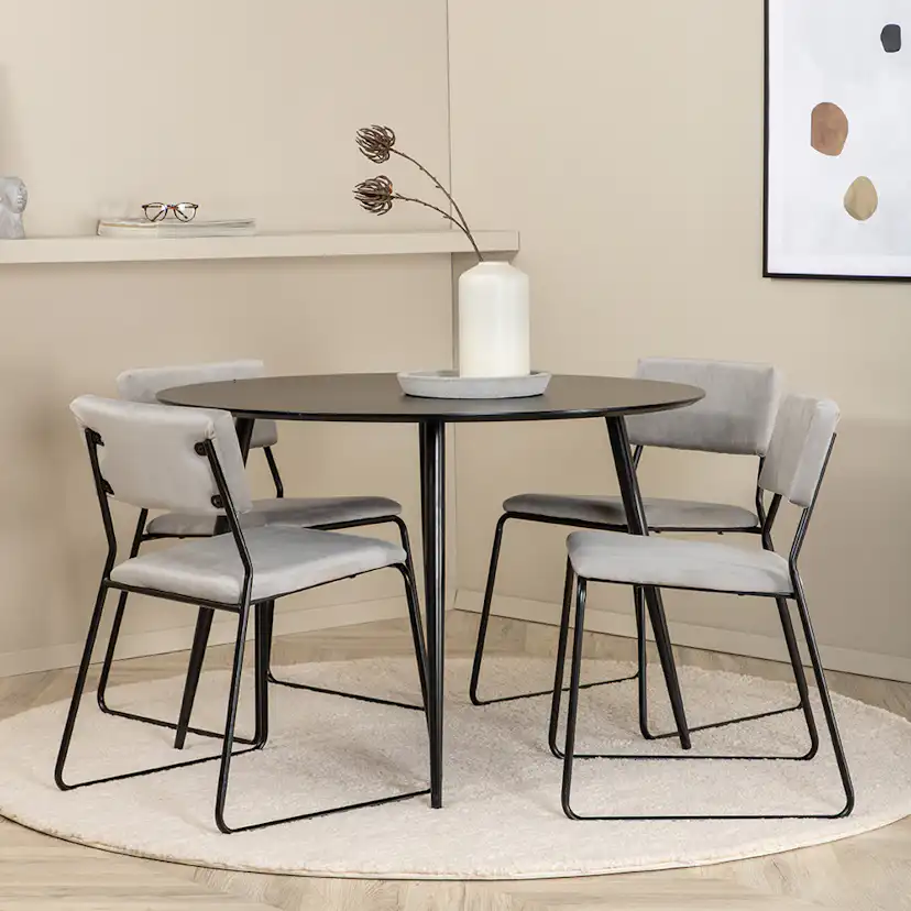 Silar Dining Table - Round 100 cm - Black Melamine / Black Grå/Svart