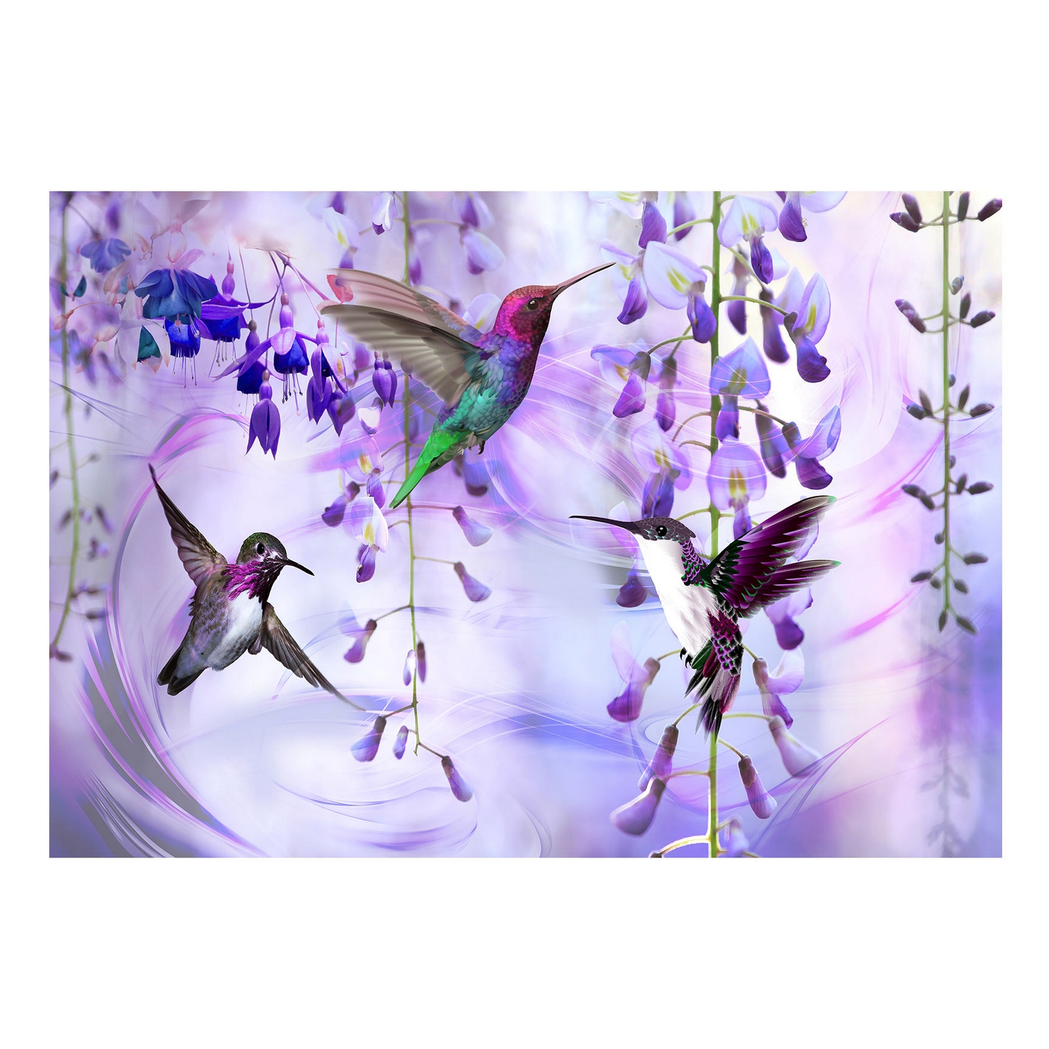 Självhäftande fototapet - Flying Hummingbirds (Violet) 441x3 Storlek: 441x315 cm