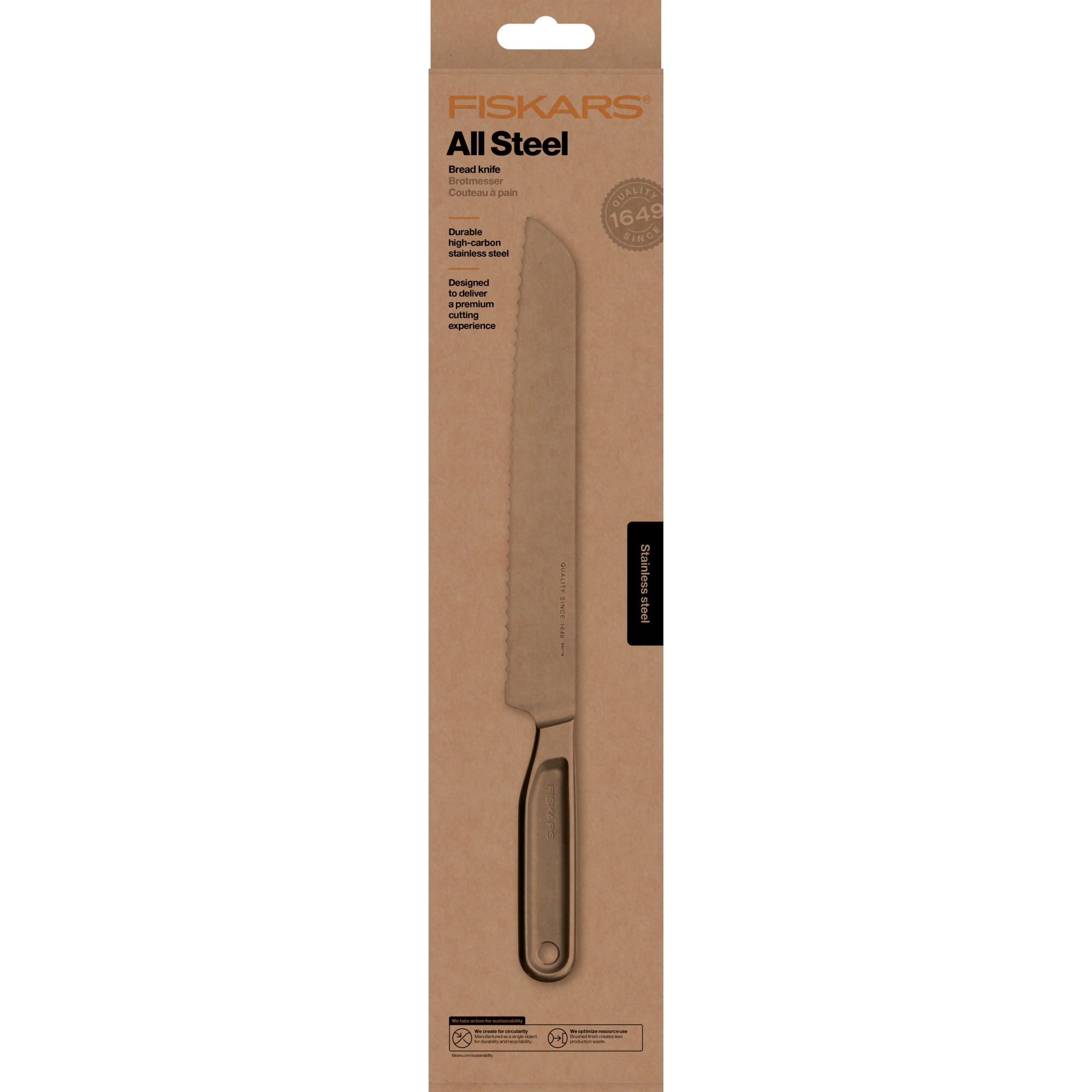 Brödkniv 22 cm Fiskars All Steel – Tandad Kniv i Rostfritt Stål