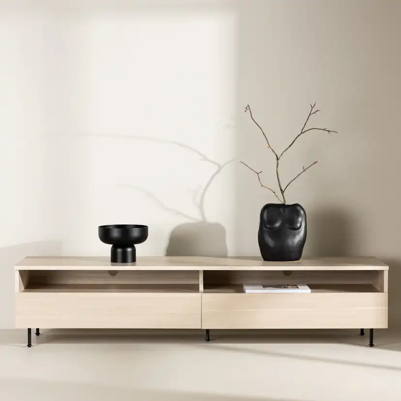 Navarra TV Bench - Matte black / Whitewash Vitpigmenterad Ek