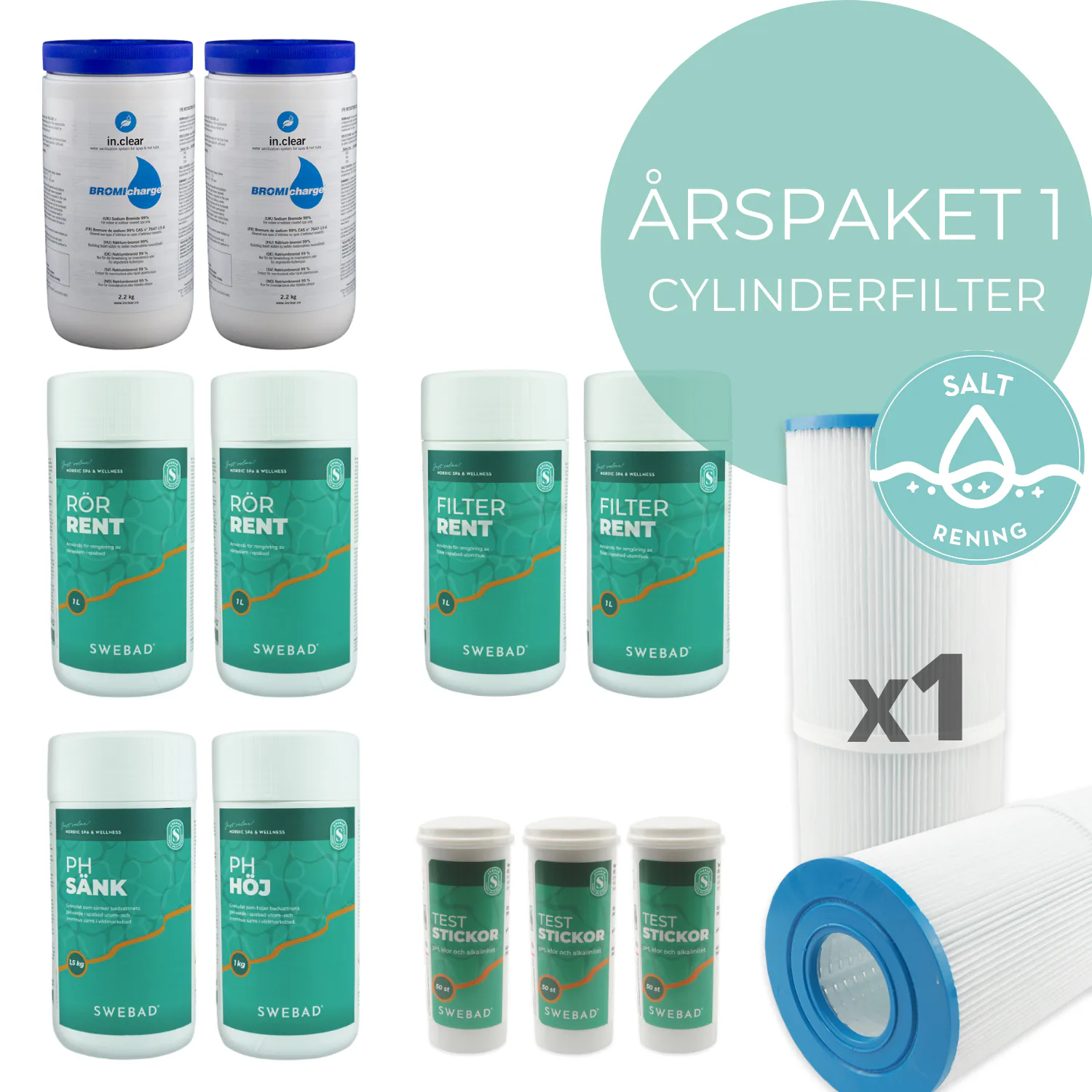 Årspaket 1 Swebad med Saltrening och 1 Cylinderfilter