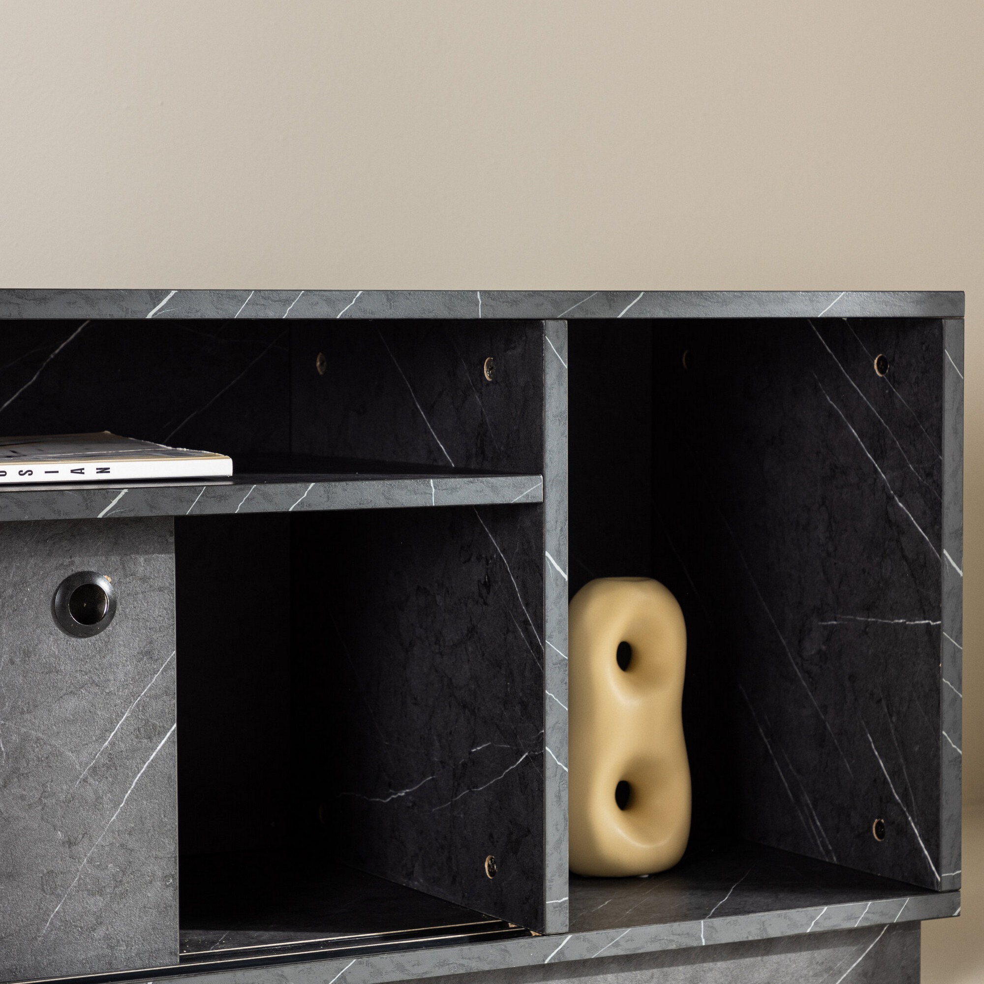 Girona TV Bench  - Black / Black Melamine Svart