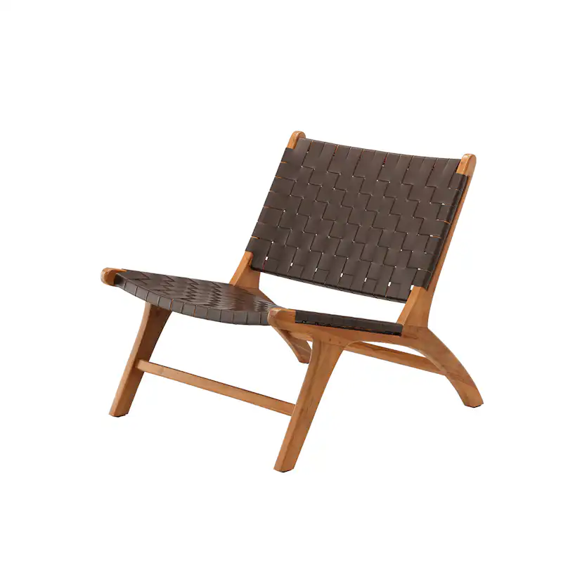 Loungestol Vind Rike Fåtölj i Brun Konstläder & Teak