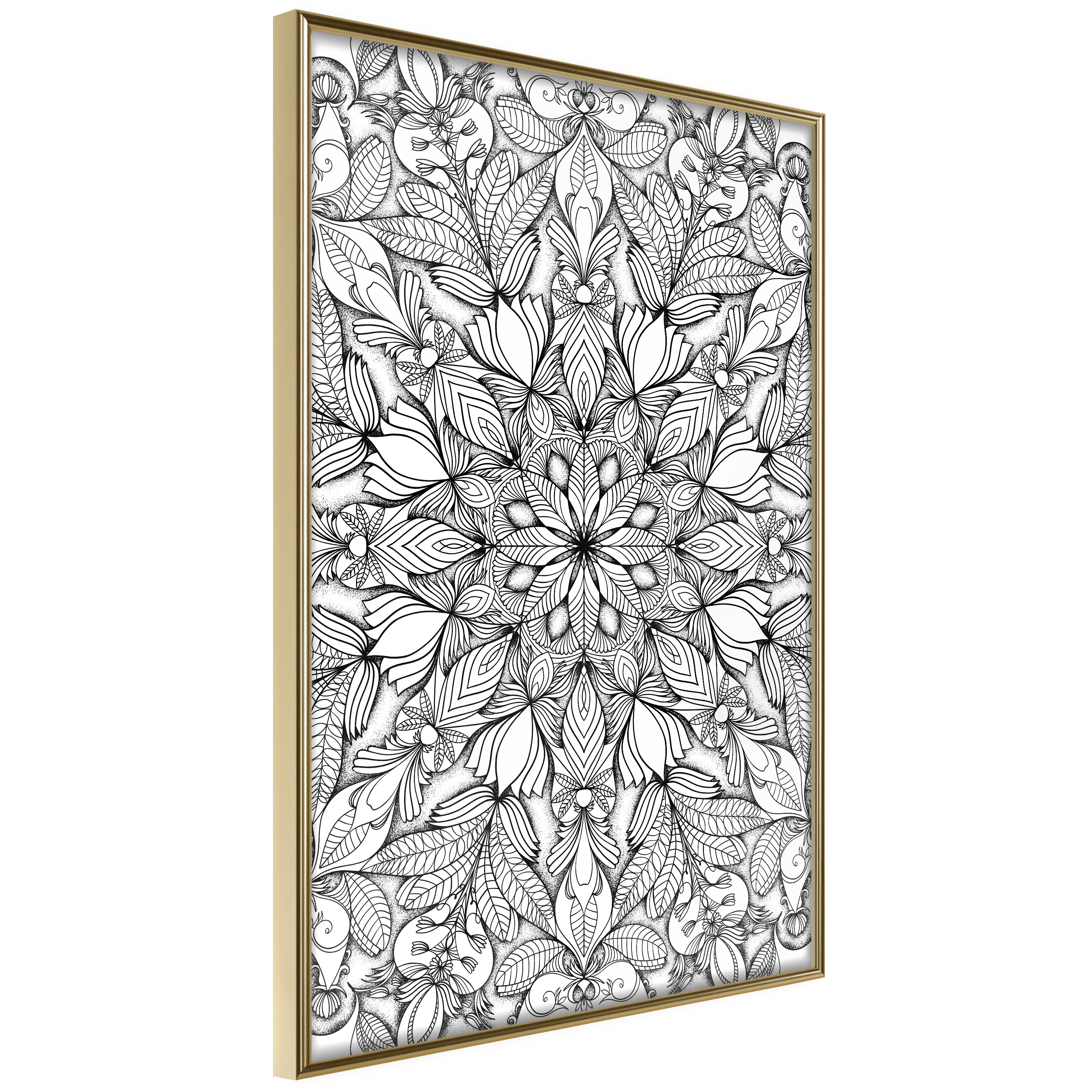 Affisch - Monochrome Mandala [Poster] 20x30 Guld ram, 20x30 cm