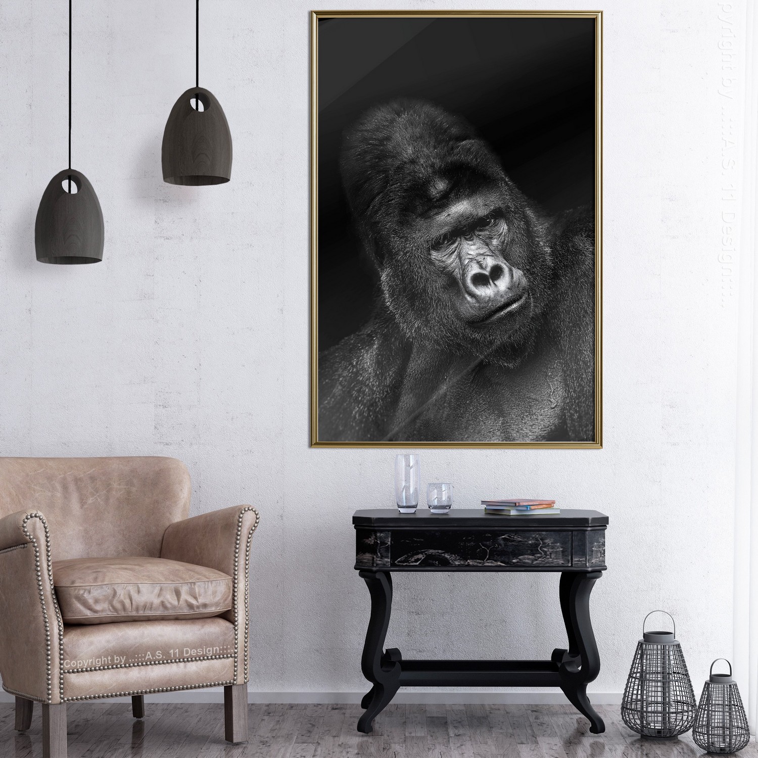 Affisch - Gorilla [Poster] 20x30 Guld ram, 20x30 cm