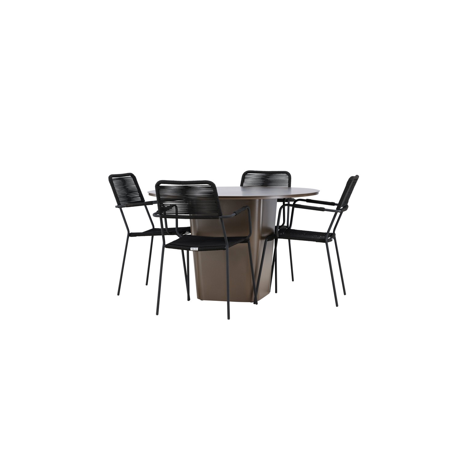 Santa Fe Dining Table ø120 - Roasty +Lindos Armchair - Black Trädgårdsgrupp Venture Home Santa Fe med 4 Lindos Karmstolar