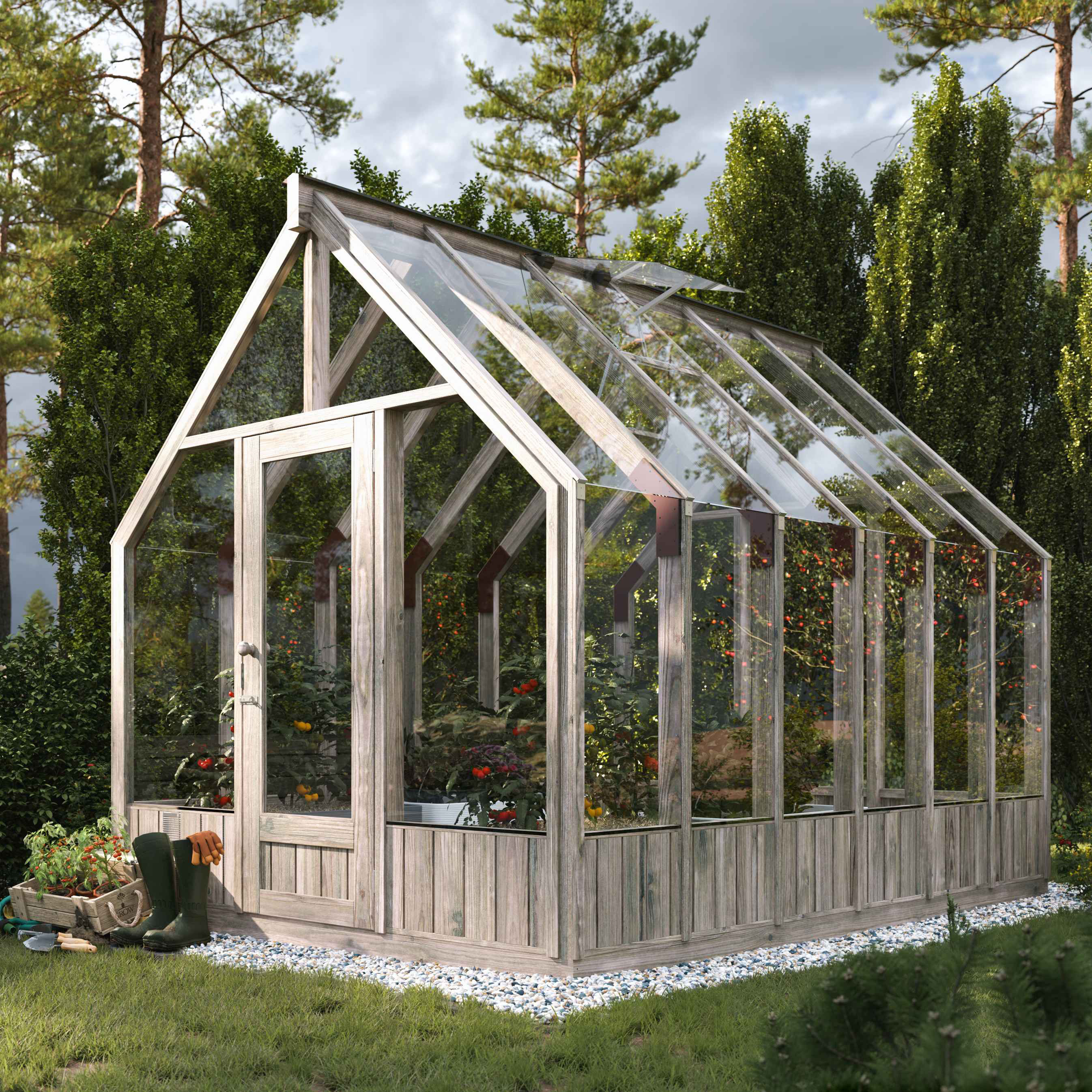 Växthus Palmako Emilia Fristående med Härdat Säkerhetsglas & Tryckimpregnerat Trä, 8,7 m²