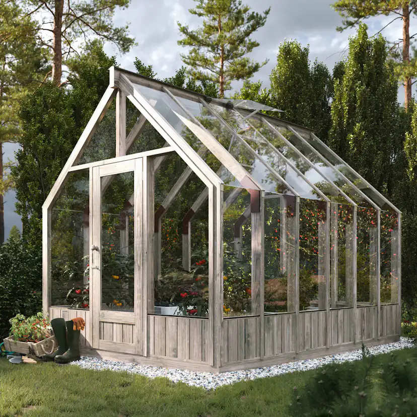 Växthus Palmako Emilia Fristående med Härdat Säkerhetsglas & Tryckimpregnerat Trä, 8,7 m²