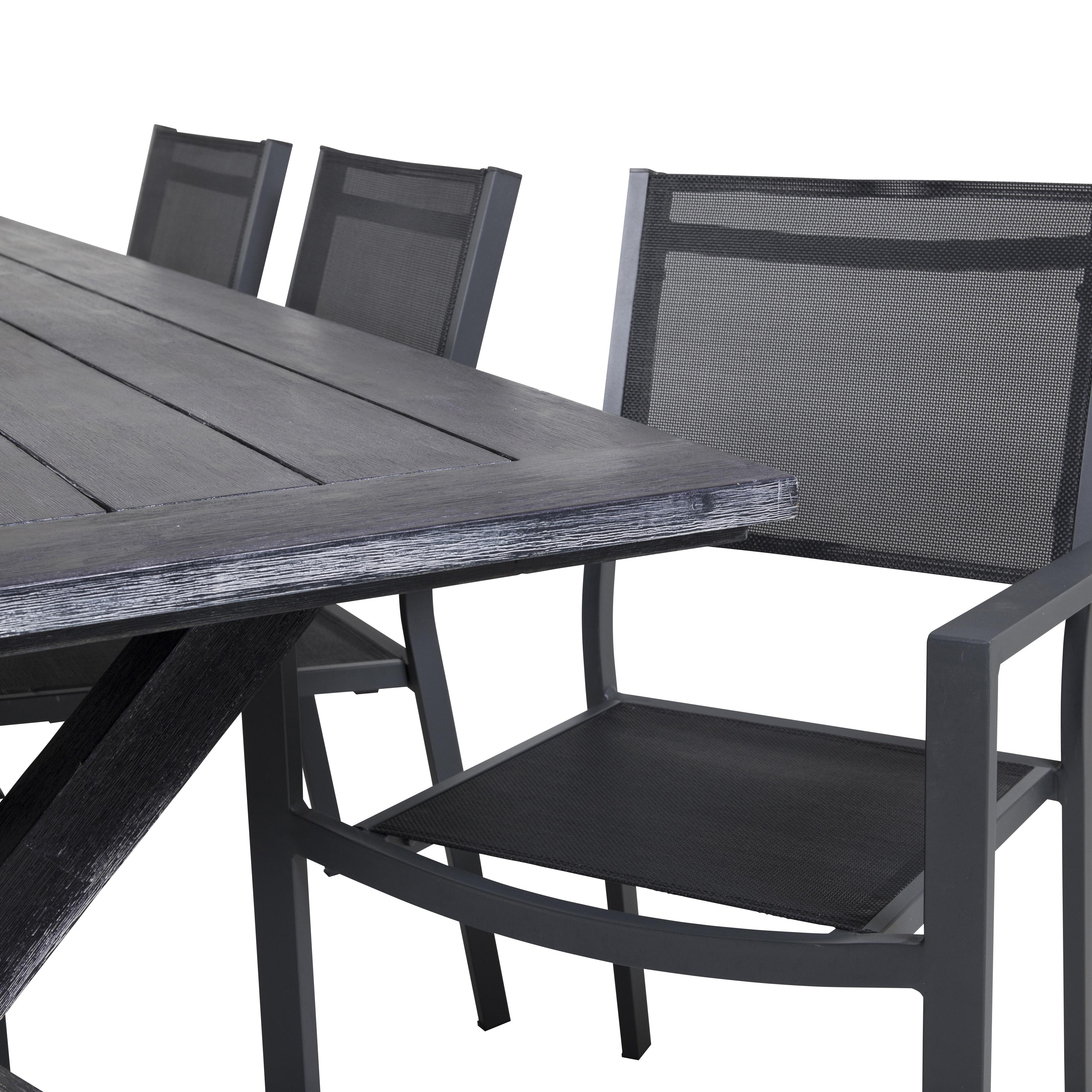 Rives bord 200*100cm-Svart Acacia+Copacabana stolSvart Alu6 Svart