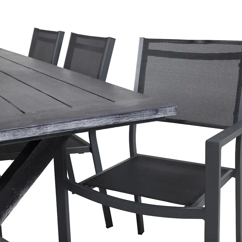 Rives bord 200*100cm-Svart Acacia+Copacabana stolSvart Alu6 Svart