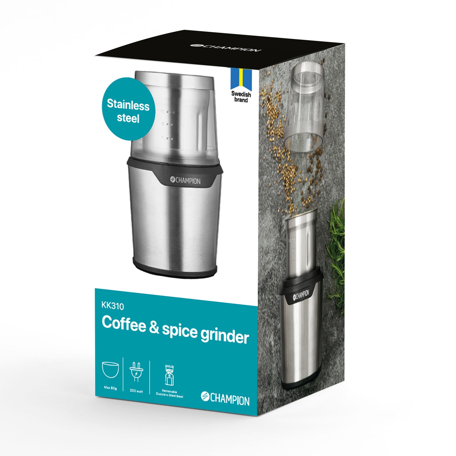 Kaffe-/Kryddkvarn Champion 80g 200W KK310 Rostfri