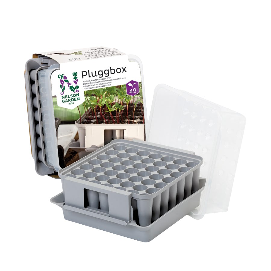 Pluggbox Nelson Garden Pluggbox PlantStart, Grå, Kompakt Minidrivhus för 49 Pluggplantor