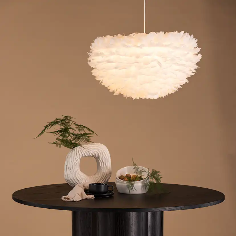 Nicola - Large Pendant Lamp - White / White artificial feath Vit