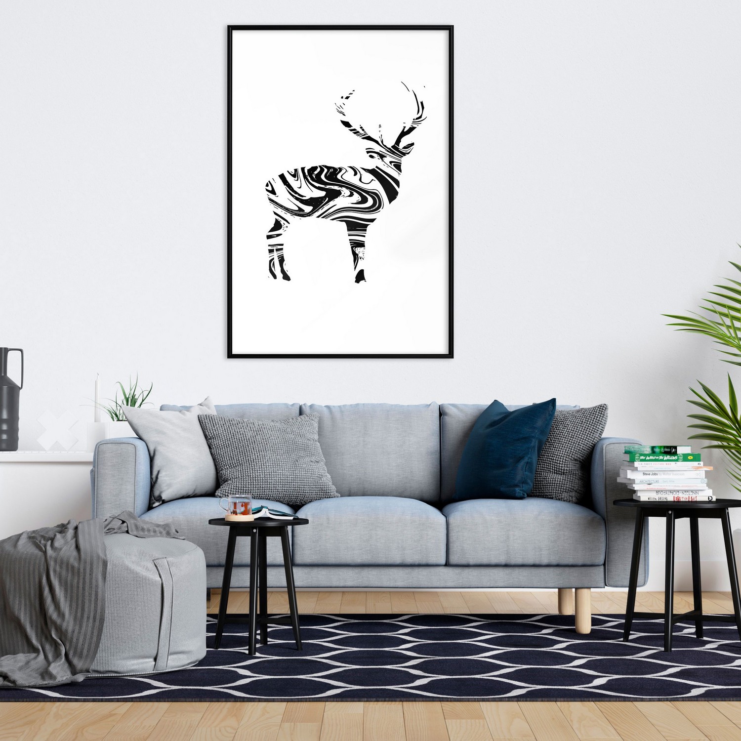 Affisch - Black and White Deer [Poster] 20x30 Svart ram, 20x30 cm