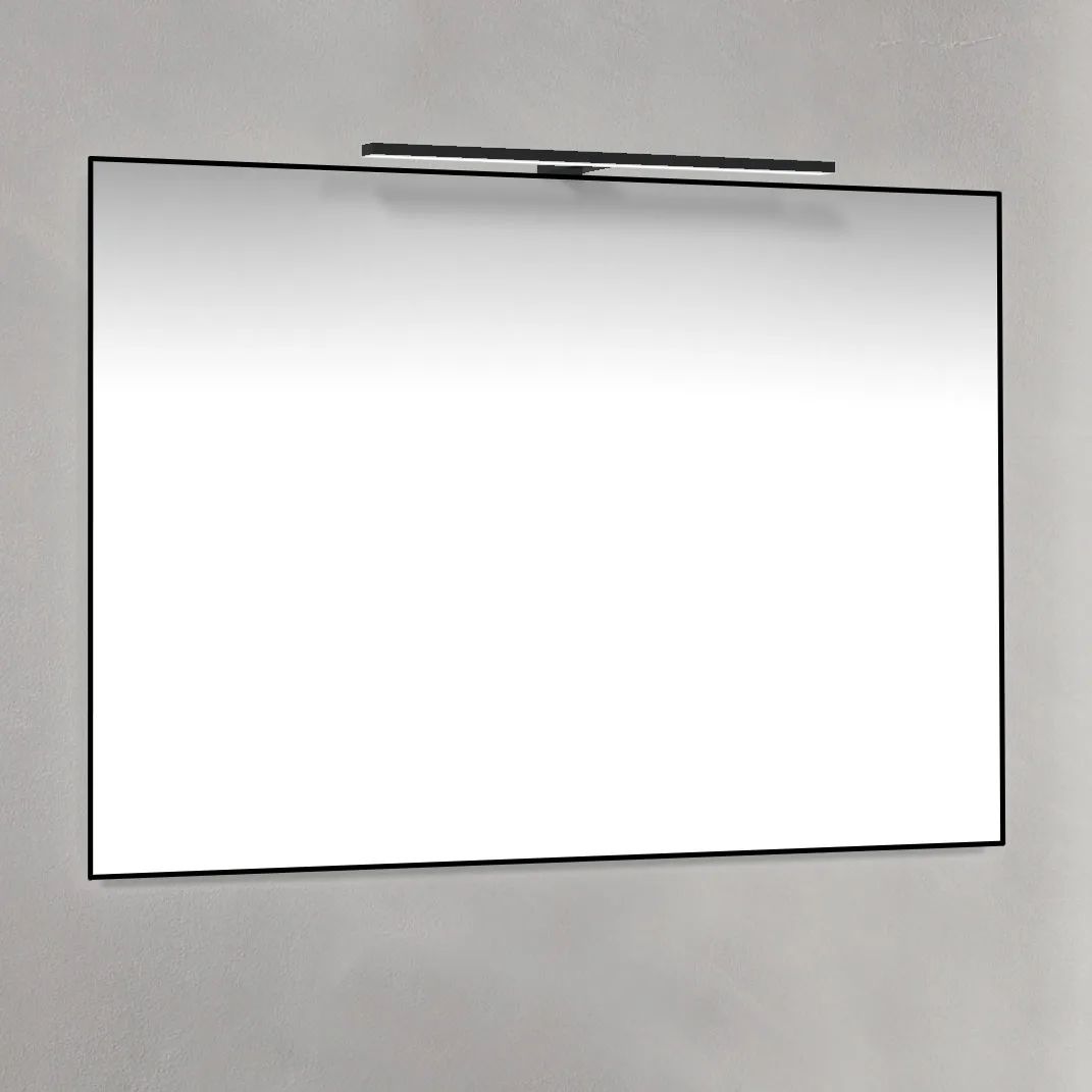 Spegel 100x70 Svart Ram Svart T-Belysning Bredd: 1000 mm, Mattsvart