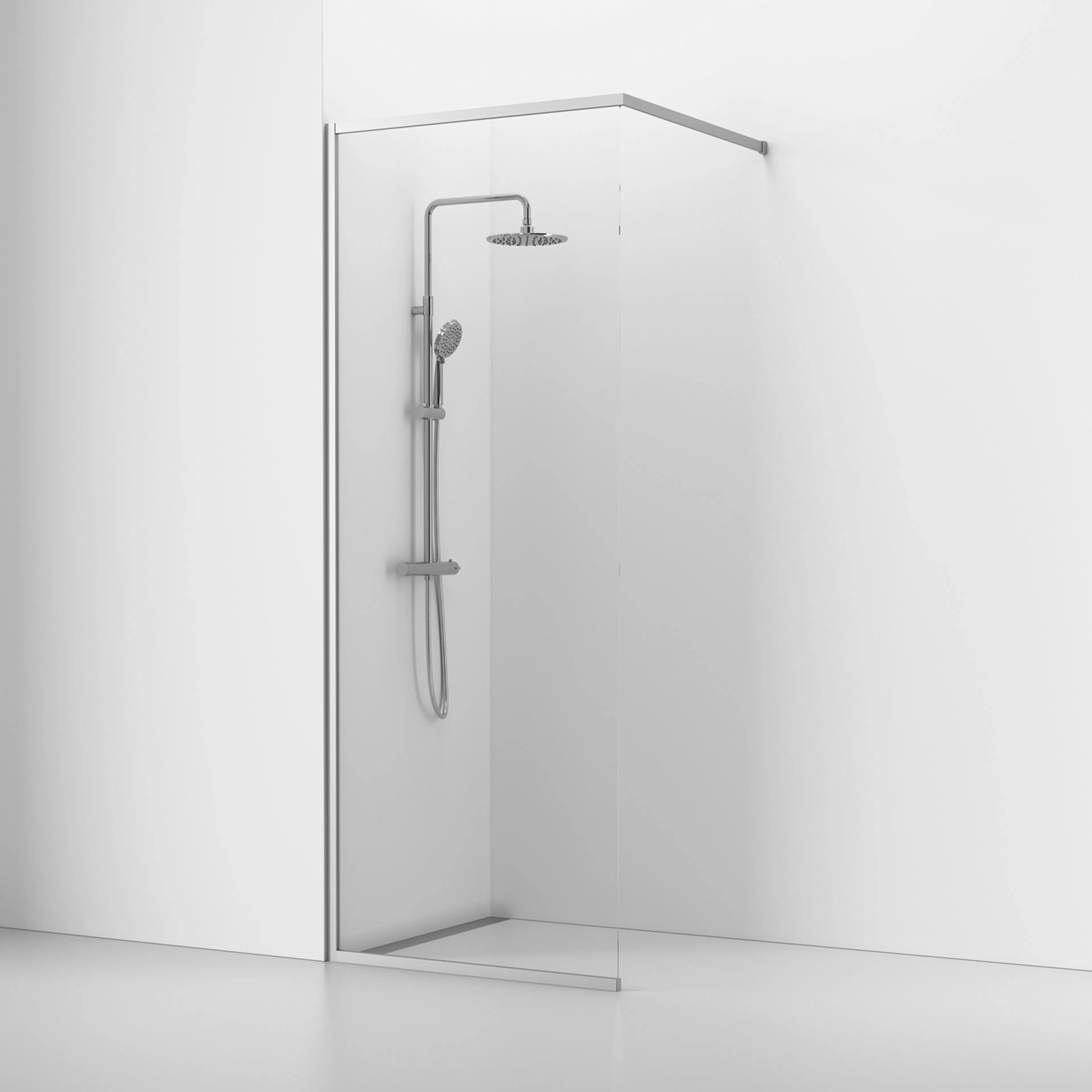 Langfoss Skärmvägg Rak/Fast 80x230 Alu Matt/Kristall B: 800 mm, H: 2300 mm, Profil: Matt Aluminium, Kristallglas, Utan Hylla
