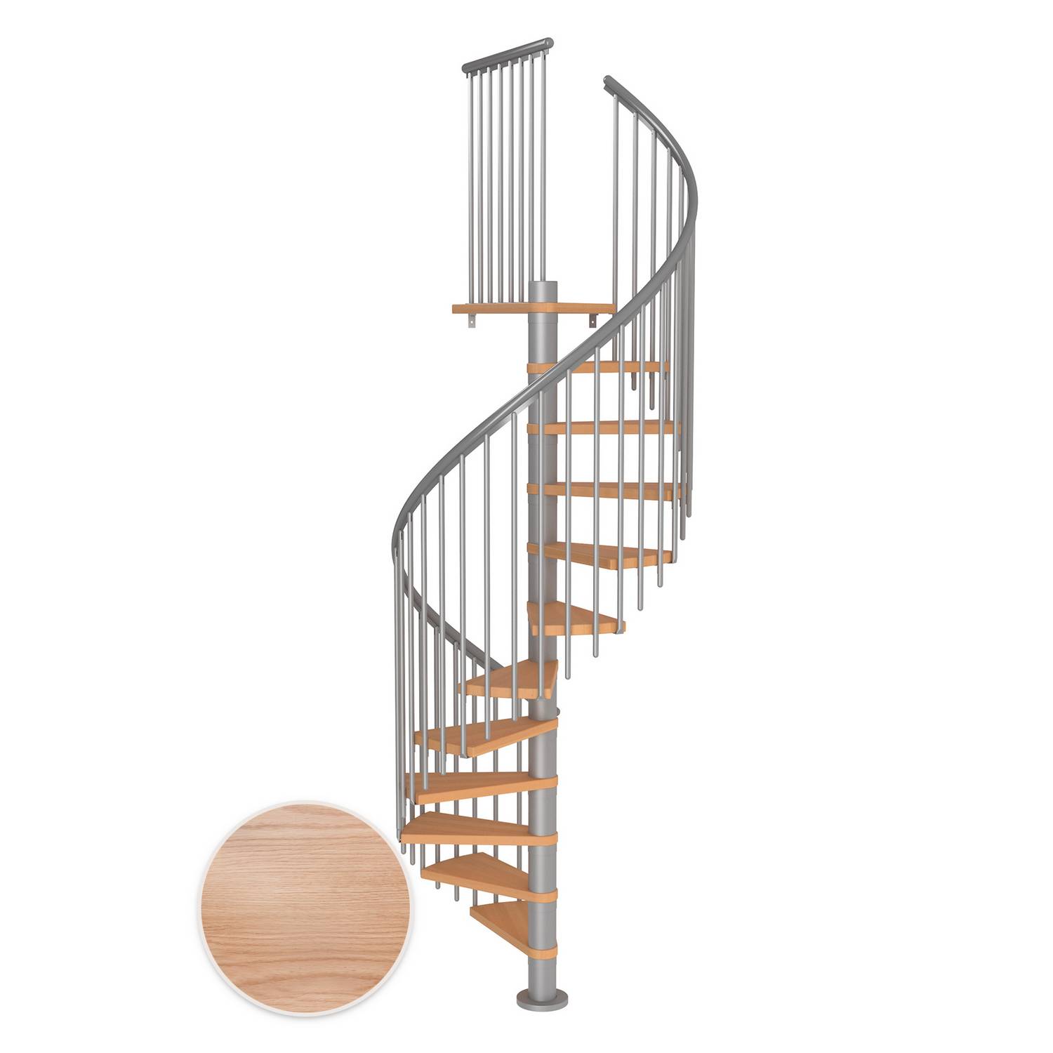 MONTREAL ek multiplex pearl grey CLASSIC4 11T Ø120 Pearl Grey, D: 1200 mm, Golv till golv höjd: 2460-2820 mm, 11+1 steg