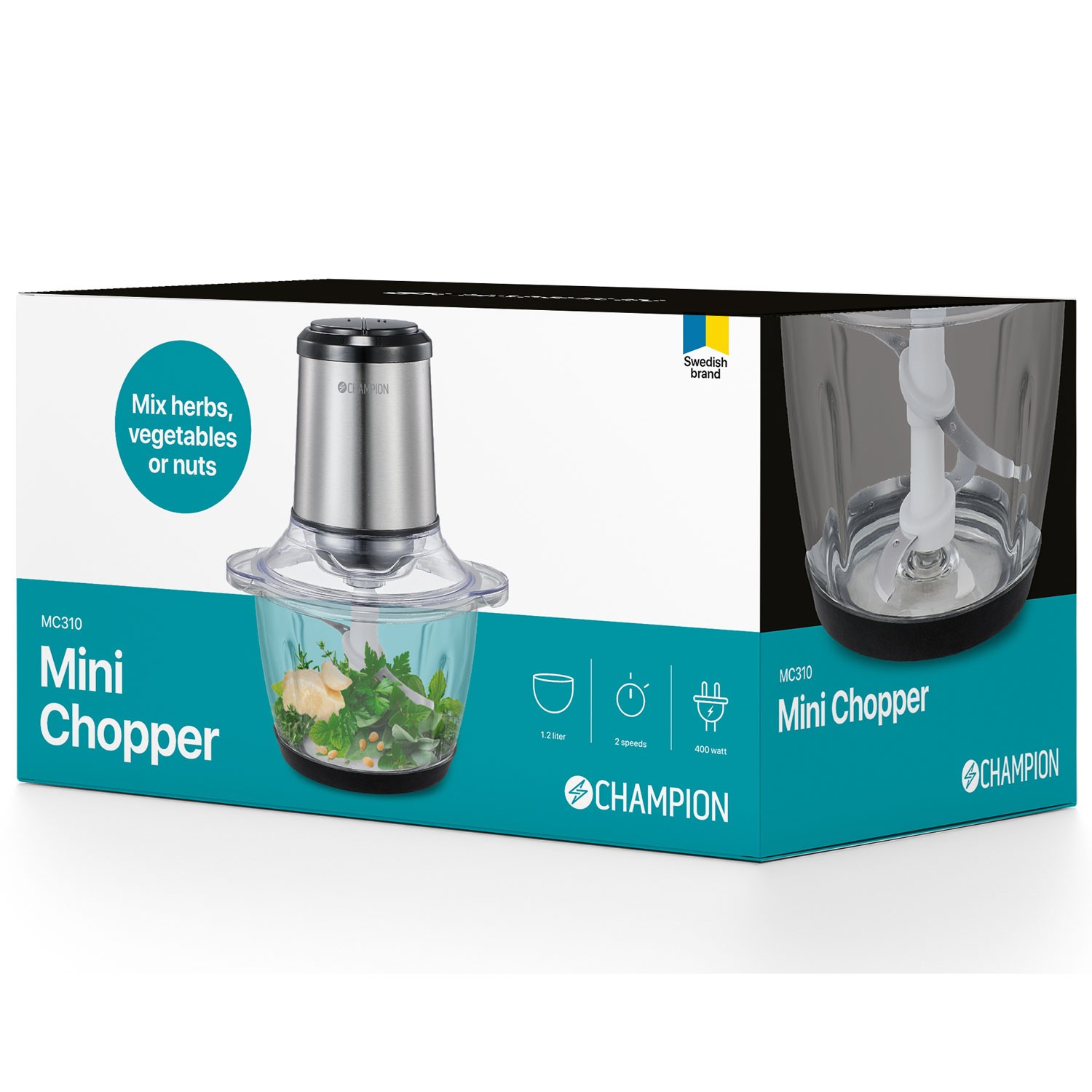 Mini Chopper Champion 1,2L 400W Glasskål MC310 Rostfri