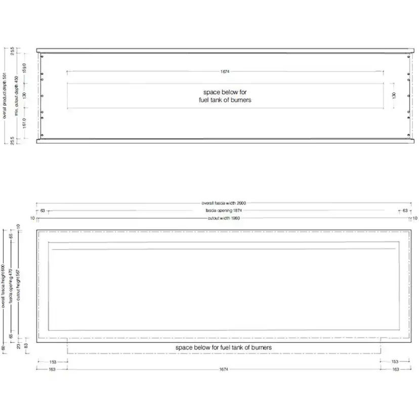 Etanolkamin Icon Fires Slimline Firebox FBDS2000 800