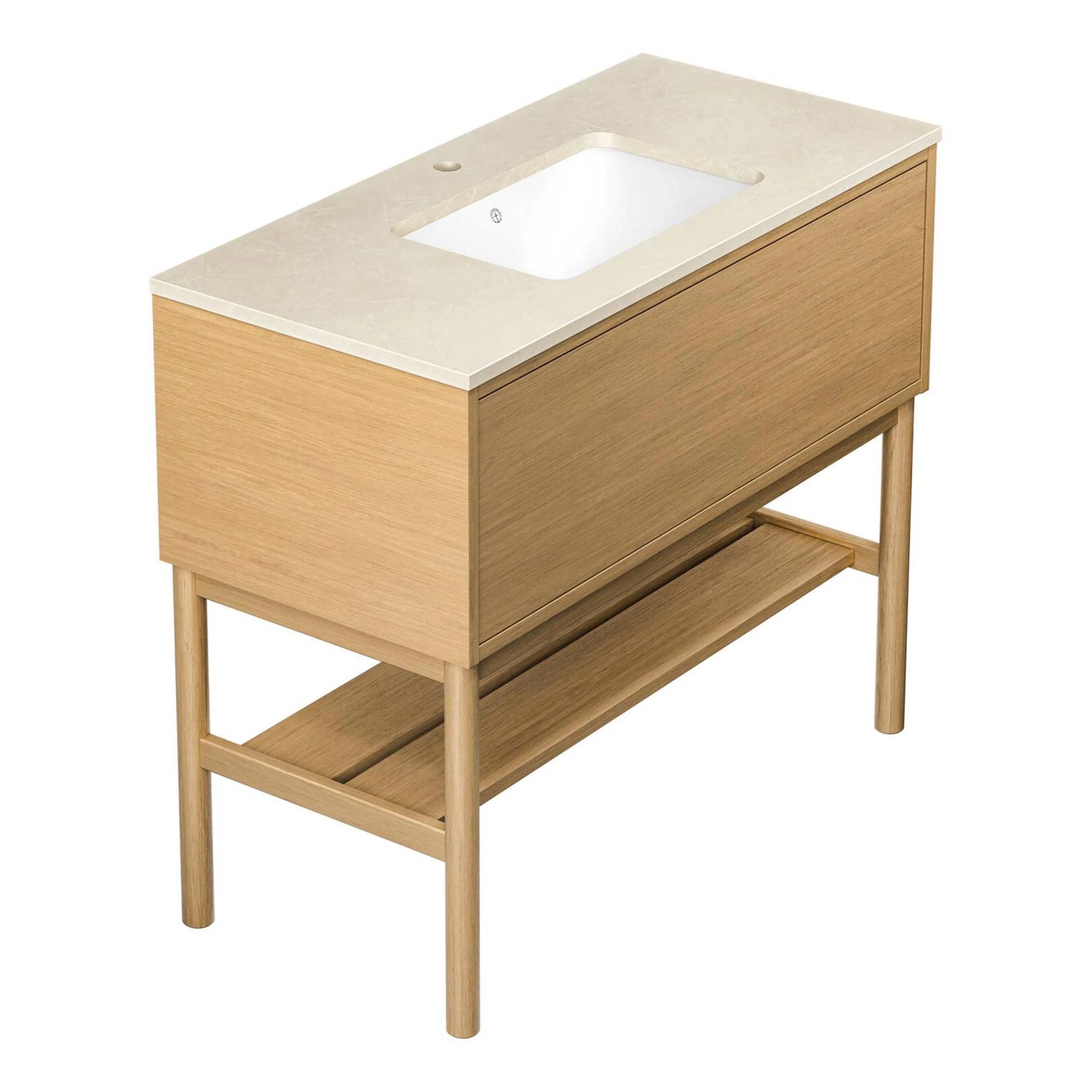 Kommod Ducentic Ljus ek - 100 cm. Stenbänkskiva med 1 ho, Be Ljus Ek, Hål för 1 st Singelhålsblandare, Beige Royal