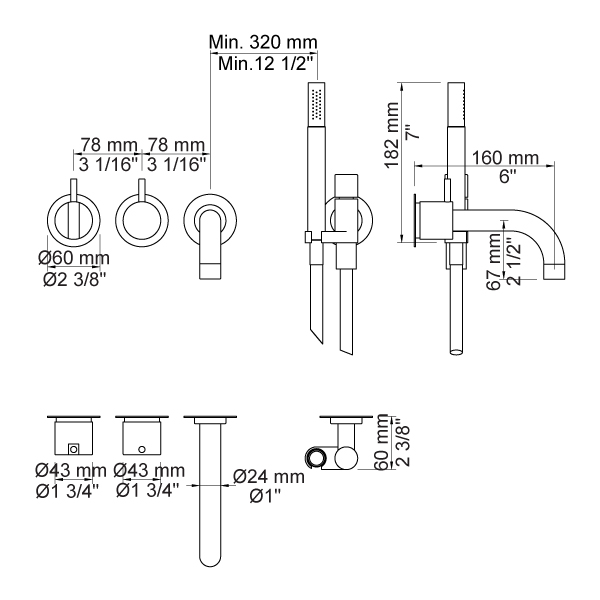 Dusch- och Badkarsblandare för Inbyggnad Vola 2411C-071